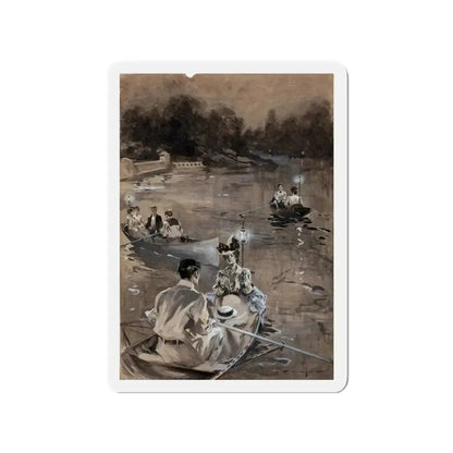 Paddling in the Moonlight (Magazine Illustration) Refrigerator Magnet 3 Inch Die-Cut - The Sticker Space