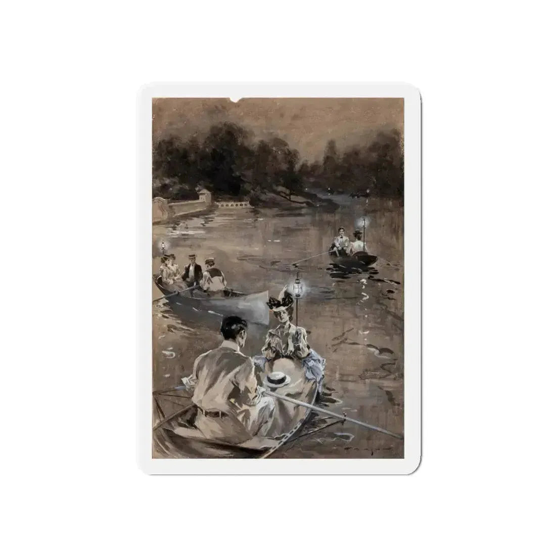 Paddling in the Moonlight (Magazine Illustration) Refrigerator Magnet 5 Inch Die-Cut - The Sticker Space