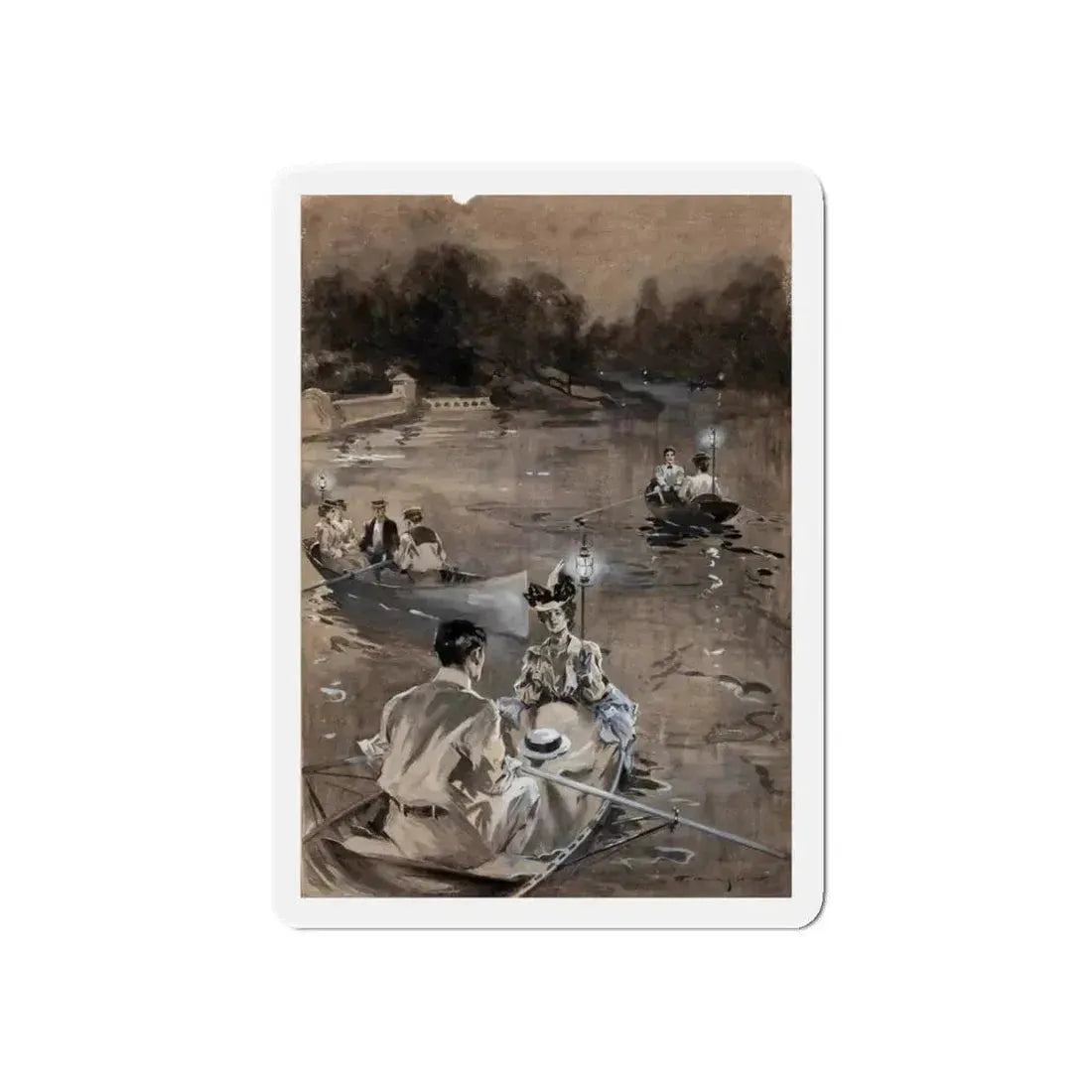 Paddling in the Moonlight (Magazine Illustration) Refrigerator Magnet 6 Inch Die-Cut - The Sticker Space