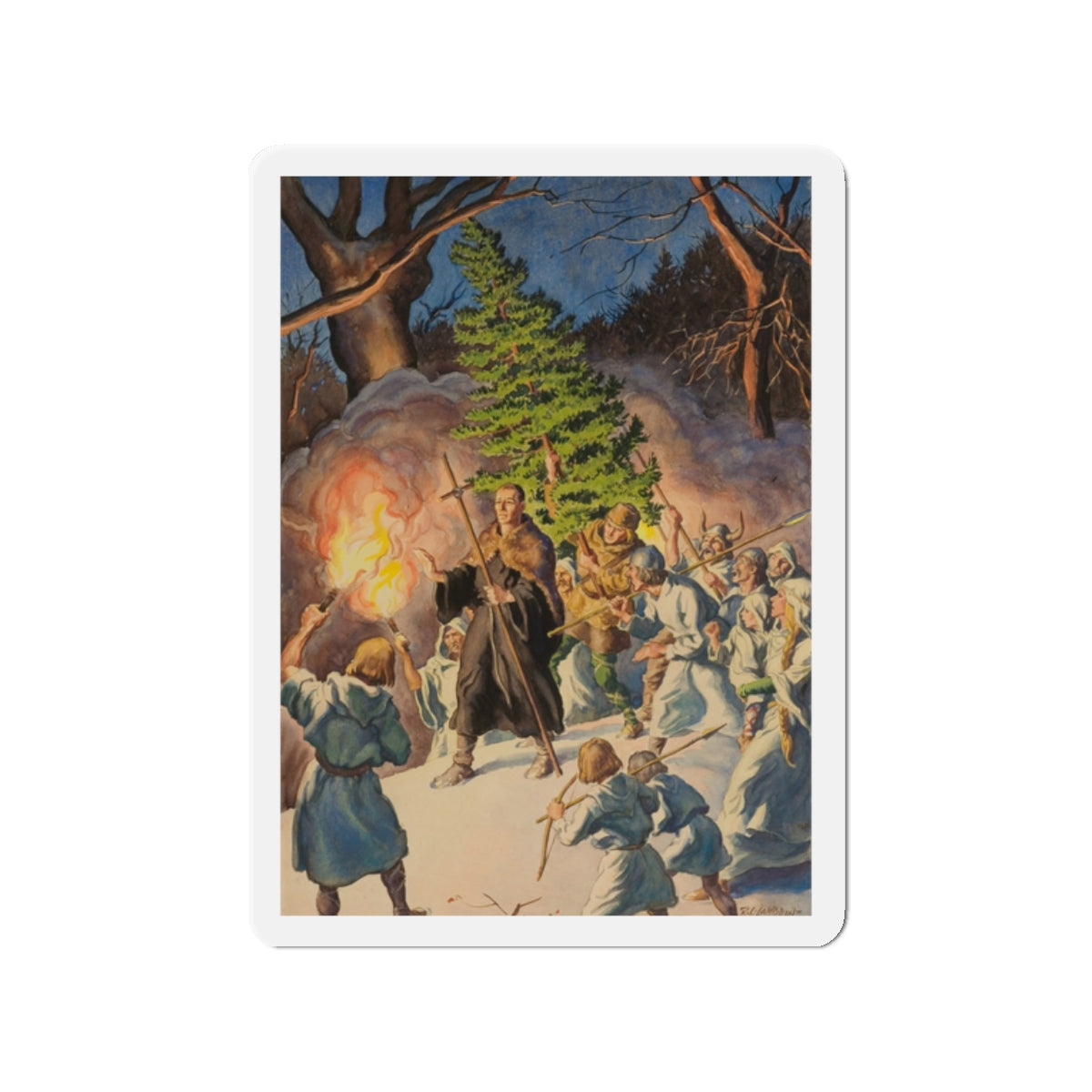 Pagan Christmas, magazine illustration, circa 1950 (Magazine Illustration) Refrigerator Magnet-2" x 2"-The Sticker Space