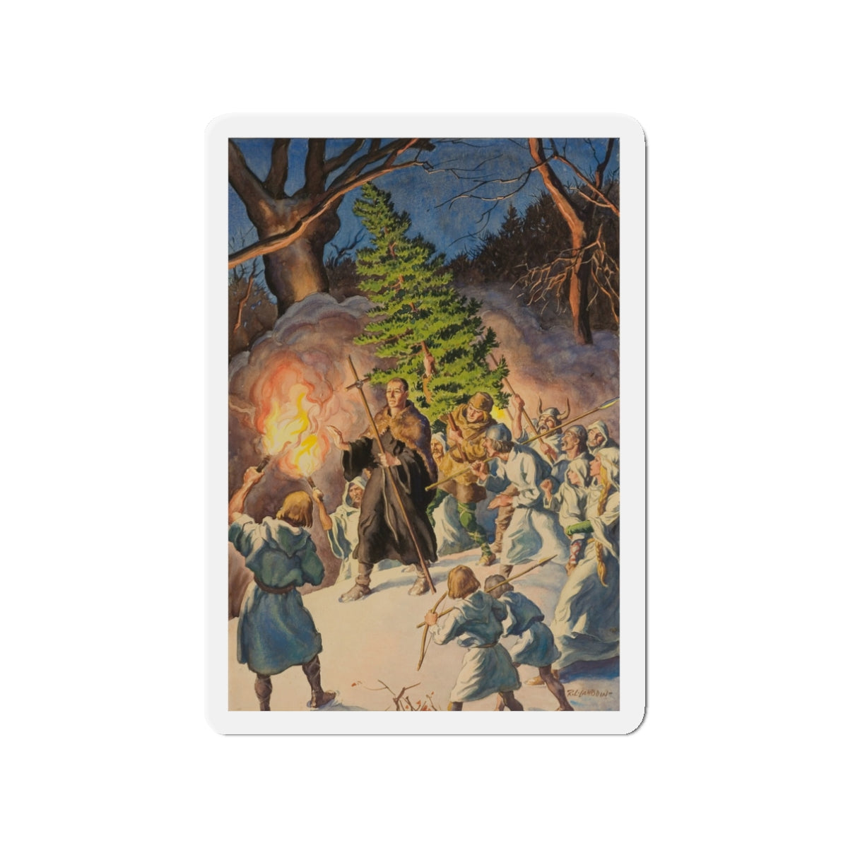 Pagan Christmas, magazine illustration, circa 1950 (Magazine Illustration) Refrigerator Magnet-3" x 3"-The Sticker Space