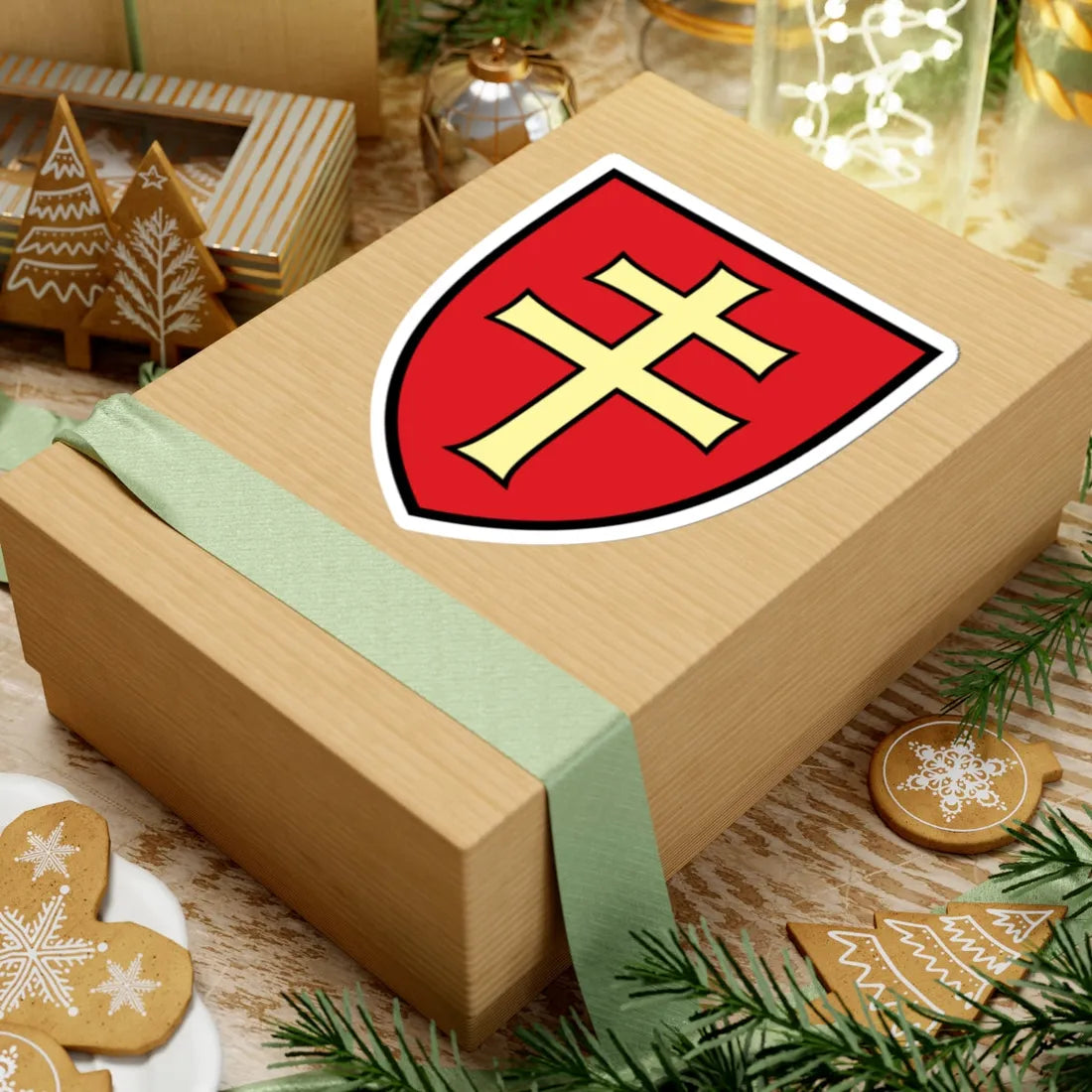 Pahonia-contour black-red shield with black-gold cross.svg файл (Belarus) (Coat of Arms) STICKER Vinyl Kiss-Cut Decal - The Sticker Space