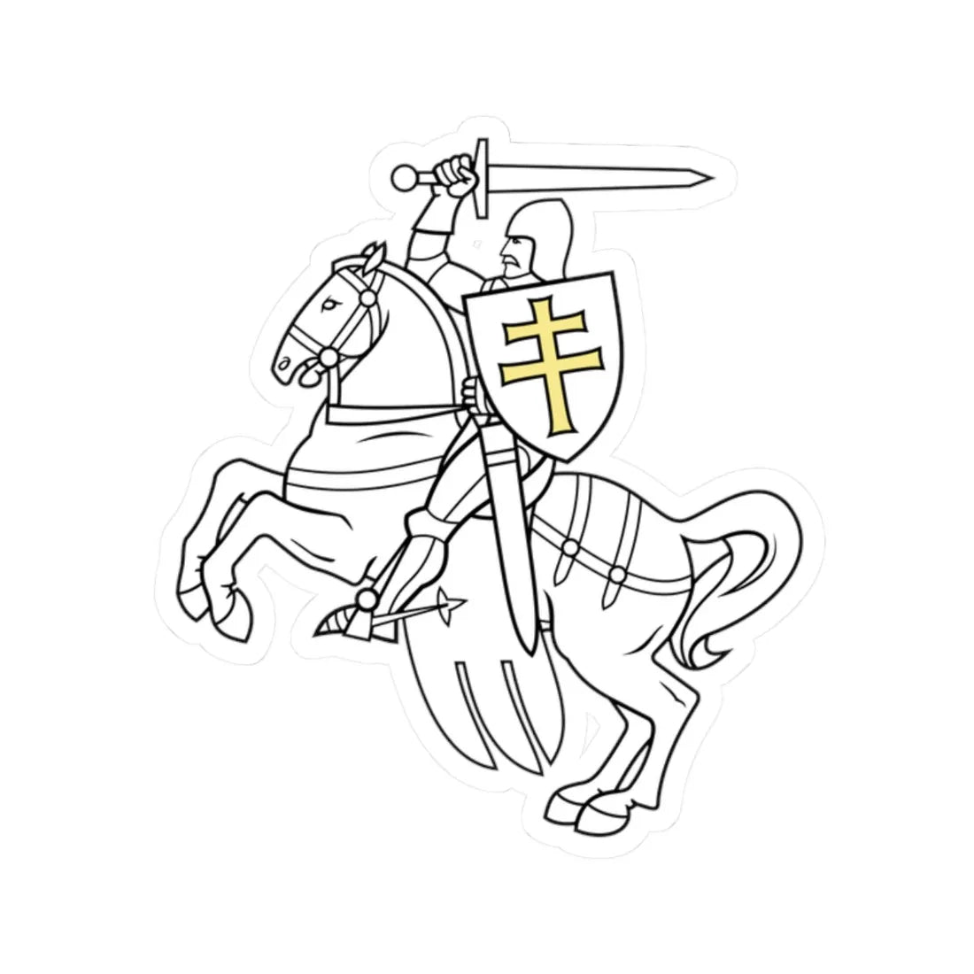 Pahonia-contour black-white filled-gold cross (Belarus) (Coat of Arms) STICKER Vinyl Kiss-Cut Decal 2 Inch White - The Sticker Space