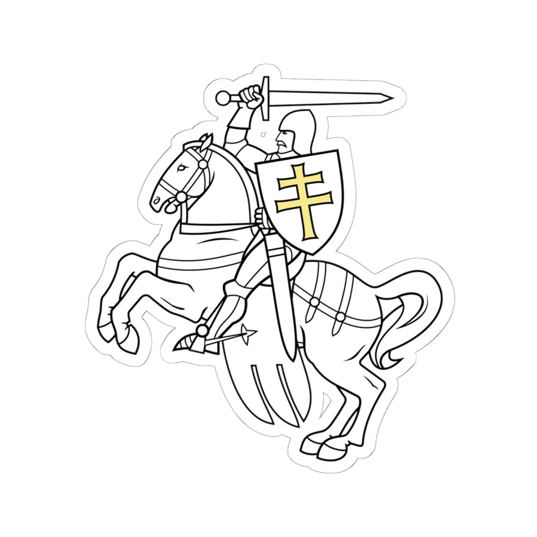 Pahonia-contour black-white filled-gold cross (Belarus) (Coat of Arms) STICKER Vinyl Kiss-Cut Decal 6 Inch White - The Sticker Space