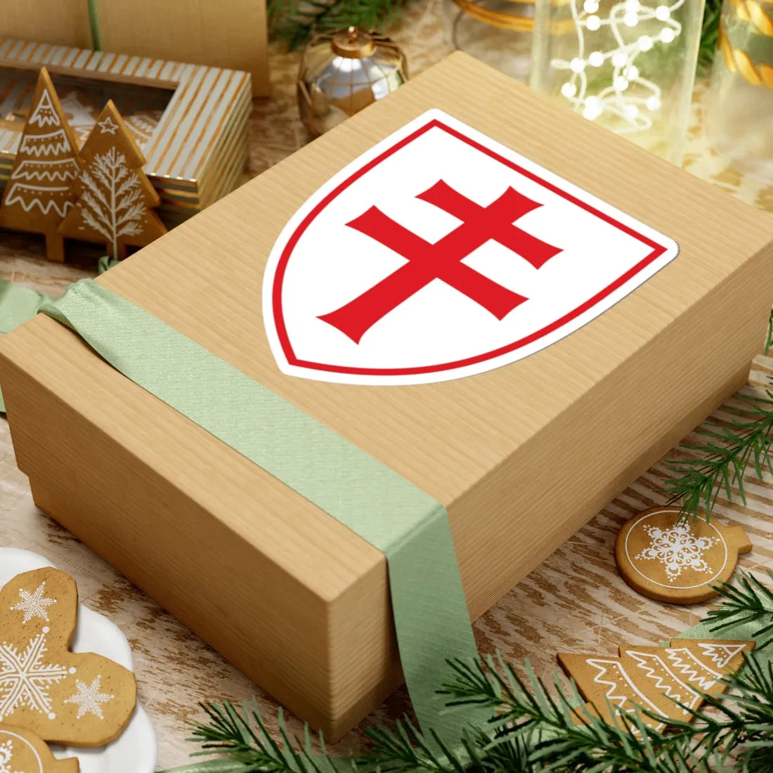 Pahonia-contour red-white shield with red cross (Belarus) (Coat of Arms) STICKER Vinyl Kiss-Cut Decal - The Sticker Space