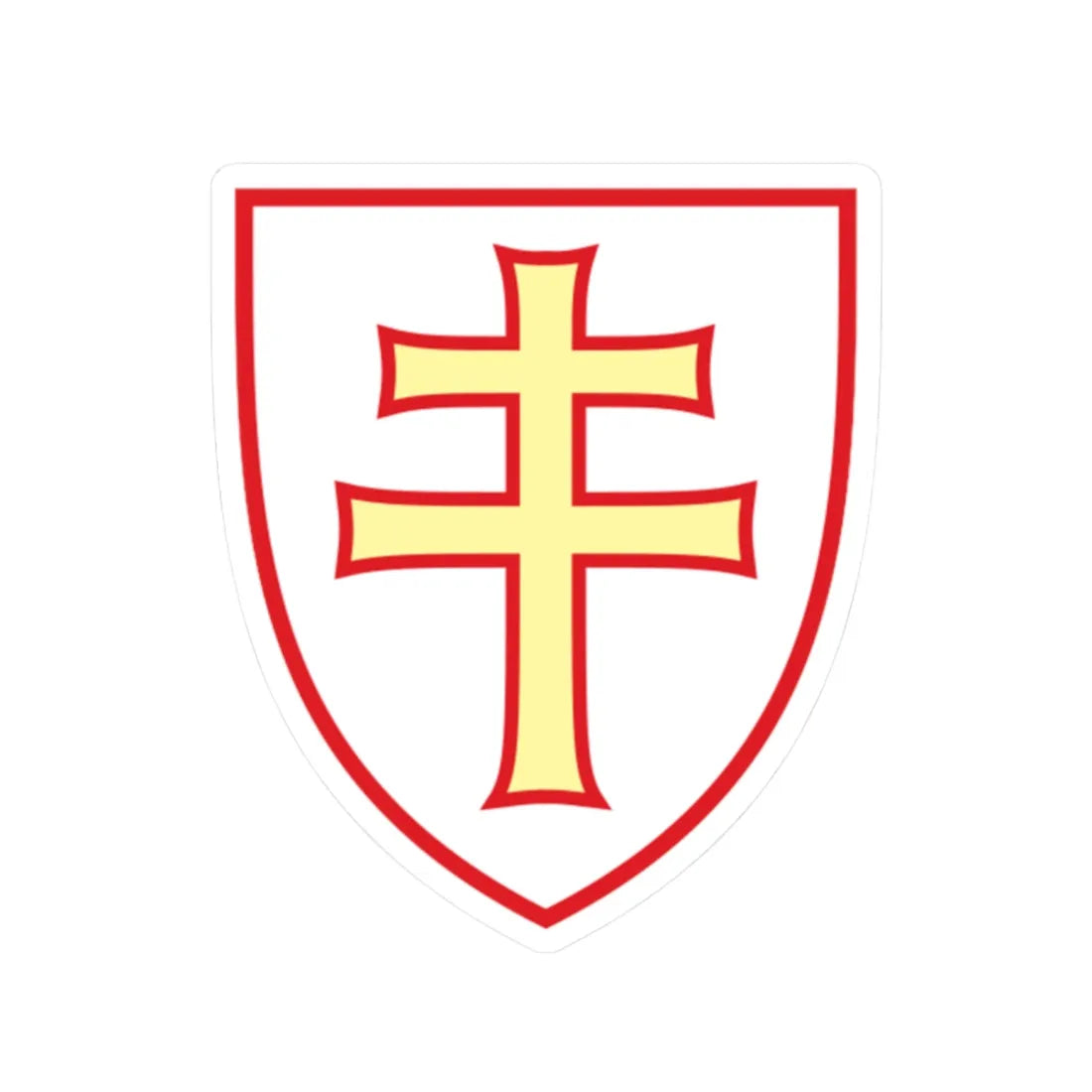 Pahonia-contour red-white shield with red-gold cross (Belarus) (Coat of Arms) STICKER Vinyl Kiss-Cut Decal 2 Inch White - The Sticker Space