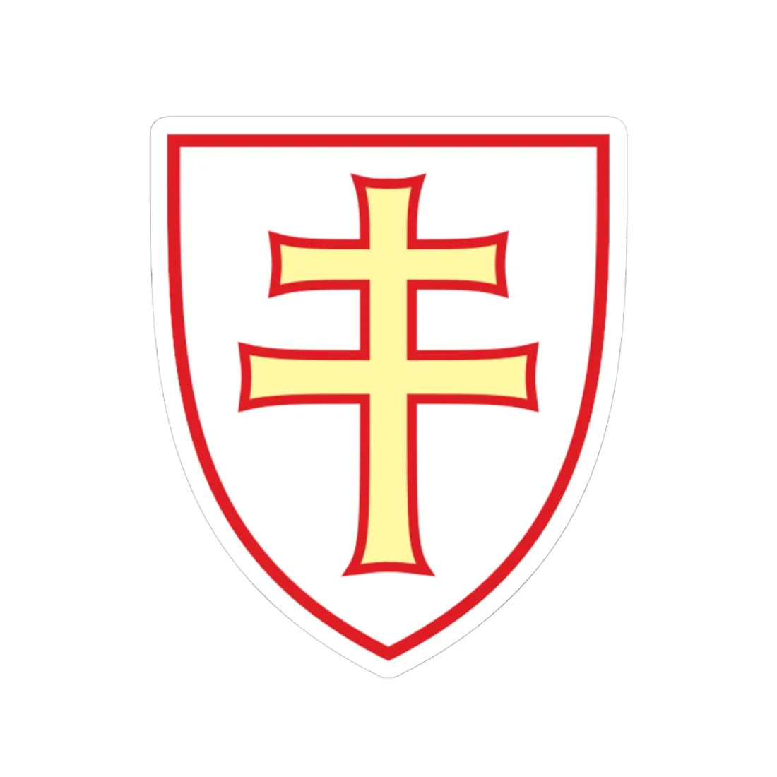 Pahonia-contour red-white shield with red-gold cross (Belarus) (Coat of Arms) STICKER Vinyl Kiss-Cut Decal 4 Inch White - The Sticker Space