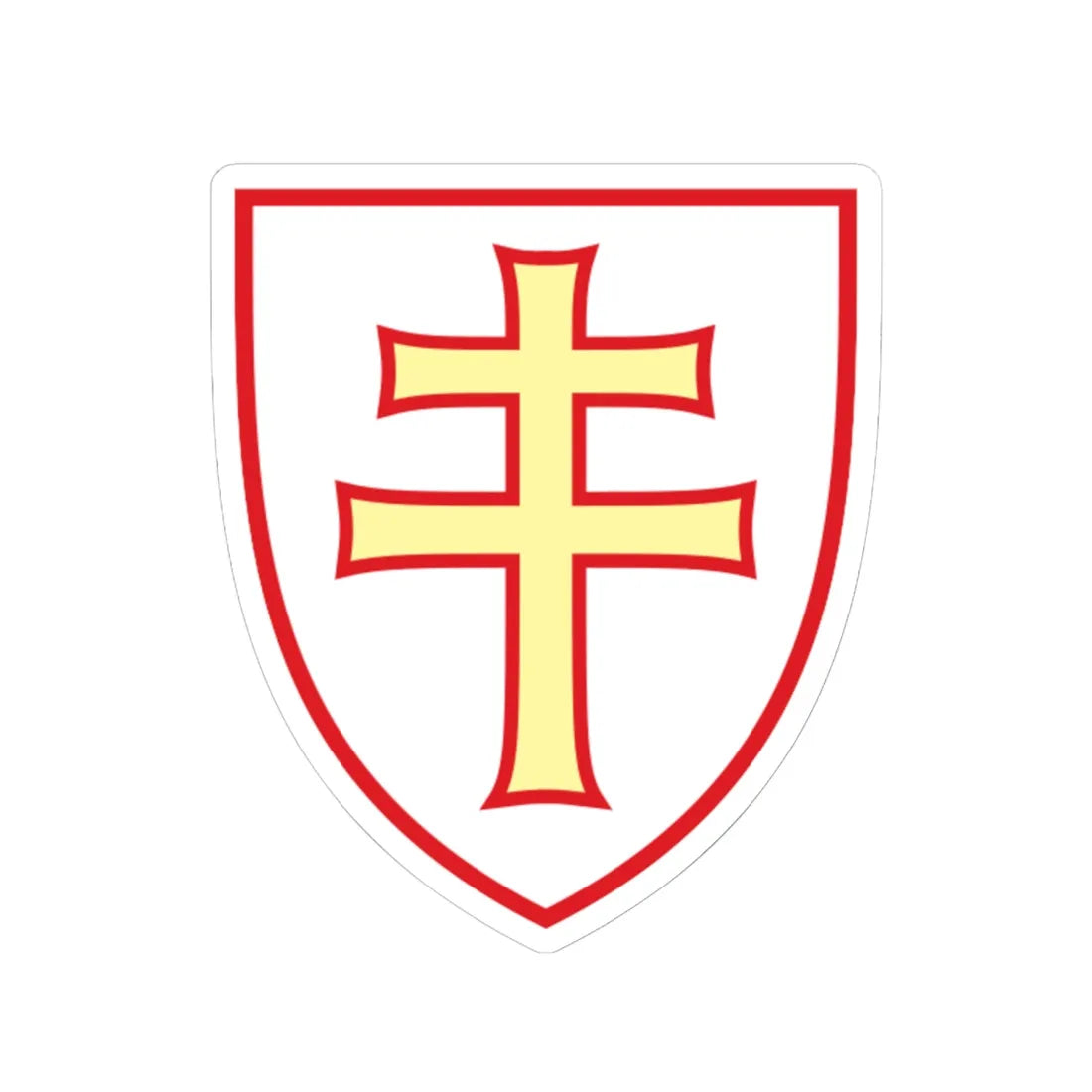 Pahonia-contour red-white shield with red-gold cross (Belarus) (Coat of Arms) STICKER Vinyl Kiss-Cut Decal 6 Inch White - The Sticker Space