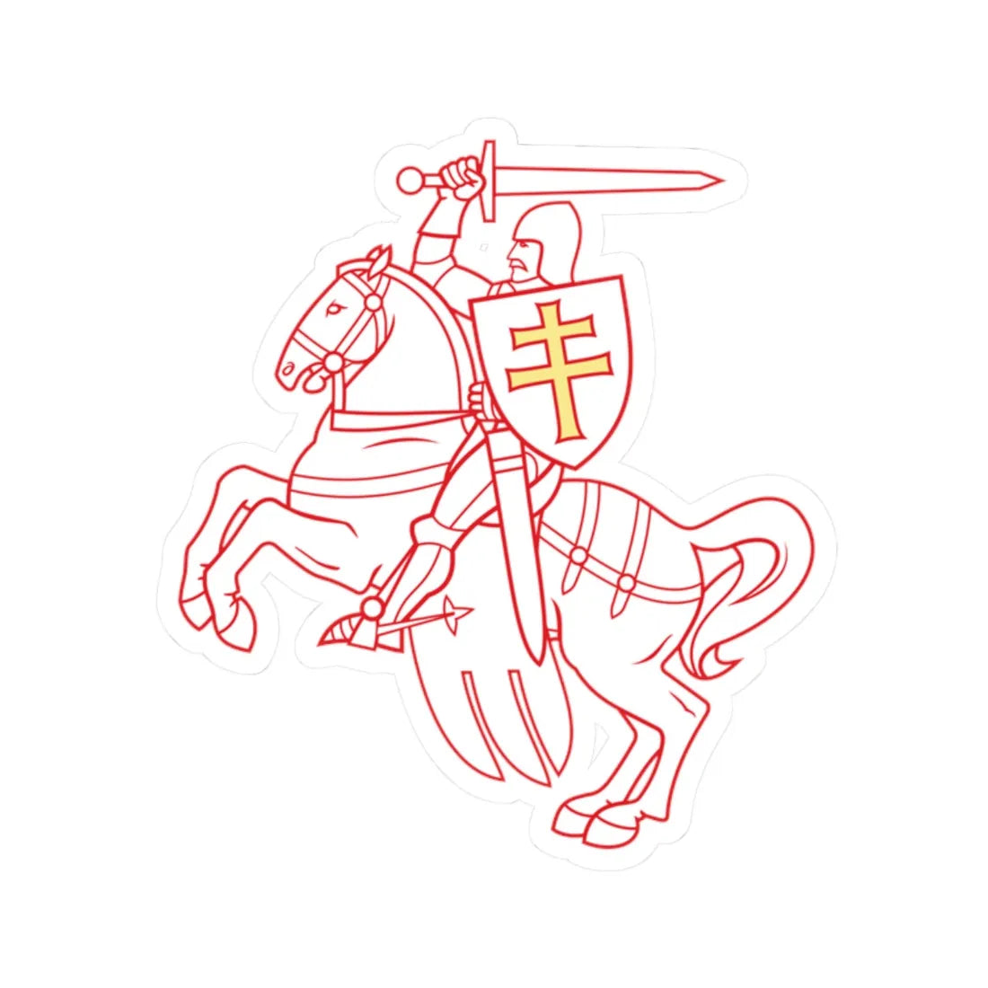 Pahonia-contour white filled-gold cross (Belarus) (Coat of Arms) STICKER Vinyl Kiss-Cut Decal 2 Inch White - The Sticker Space