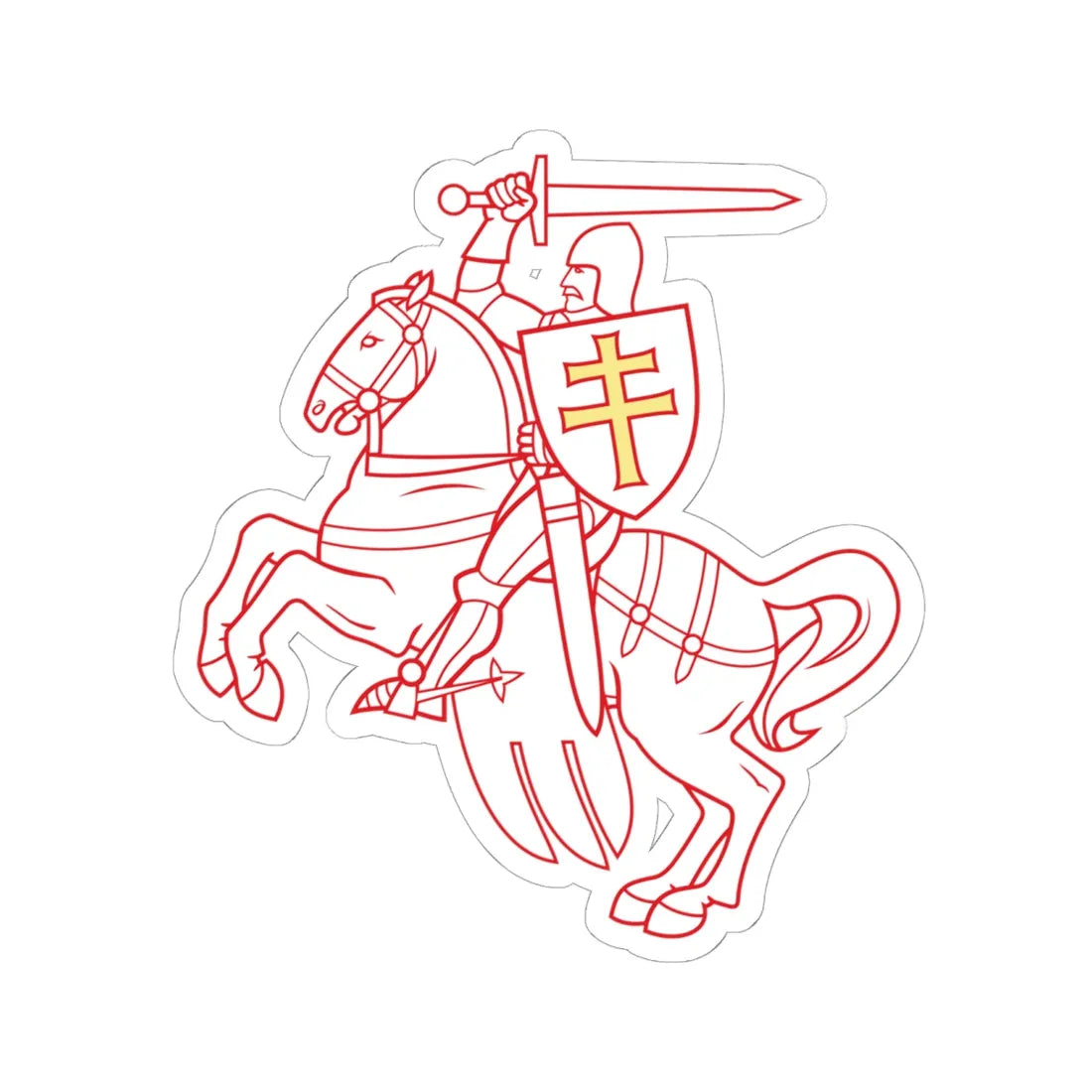 Pahonia-contour white filled-gold cross (Belarus) (Coat of Arms) STICKER Vinyl Kiss-Cut Decal 6 Inch White - The Sticker Space