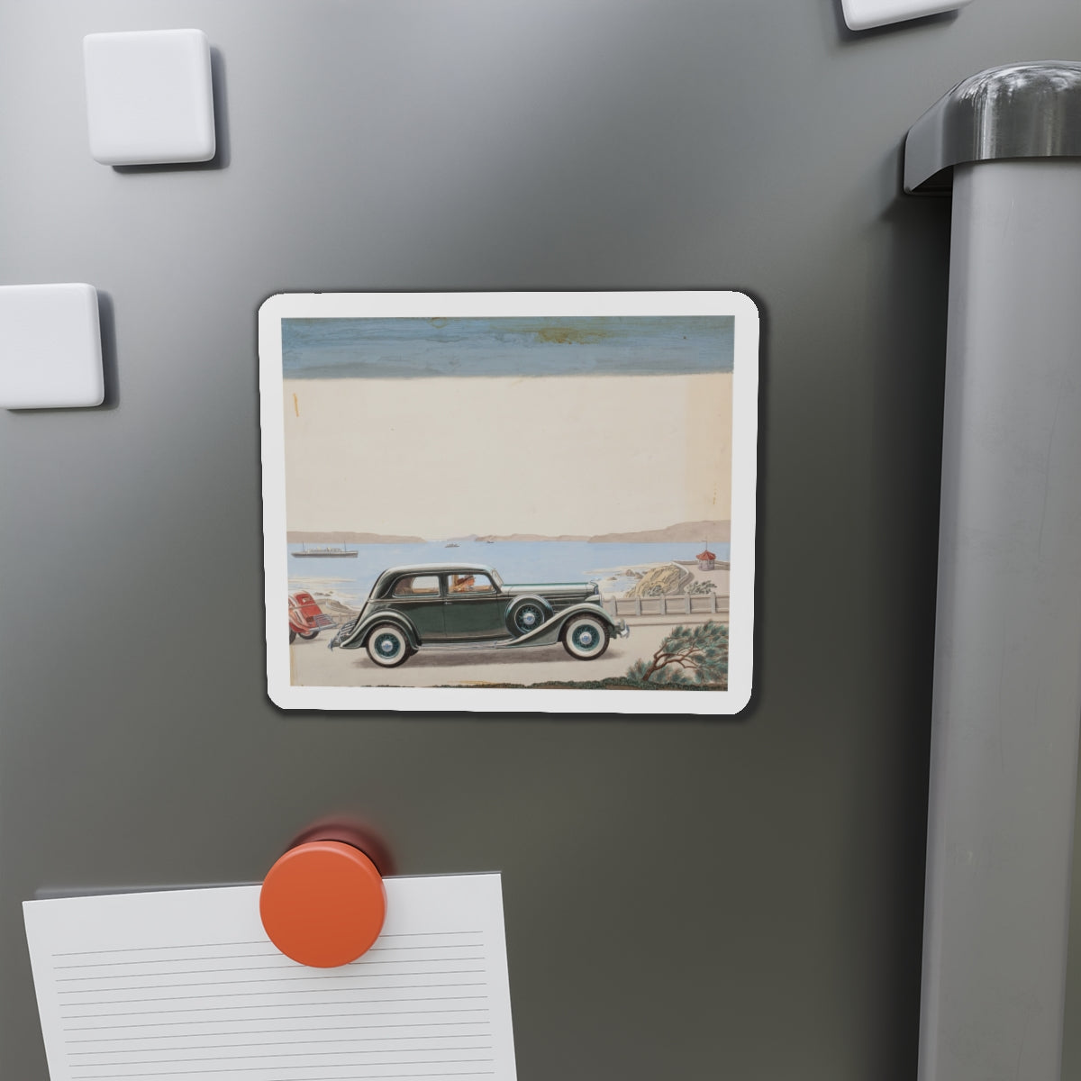 Pair of car advertisements (1) (Magazine Illustration) Refrigerator Magnet-The Sticker Space