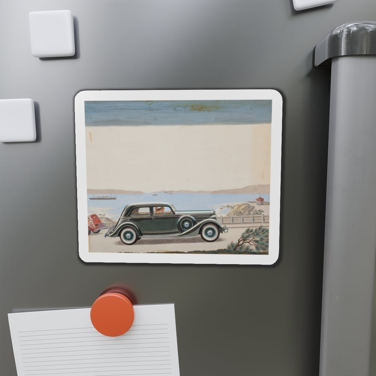 Pair of car advertisements (1) (Magazine Illustration) Refrigerator Magnet-The Sticker Space