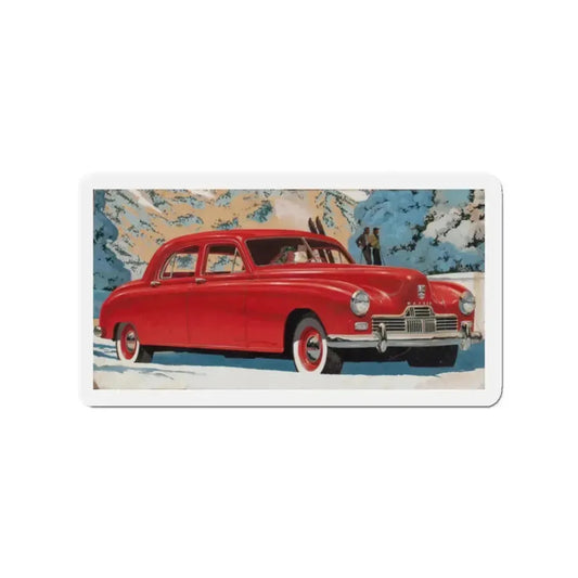 Pair of car advertisements (2) (Magazine Illustration) Refrigerator Magnet 2 Inch Die-Cut - The Sticker Space