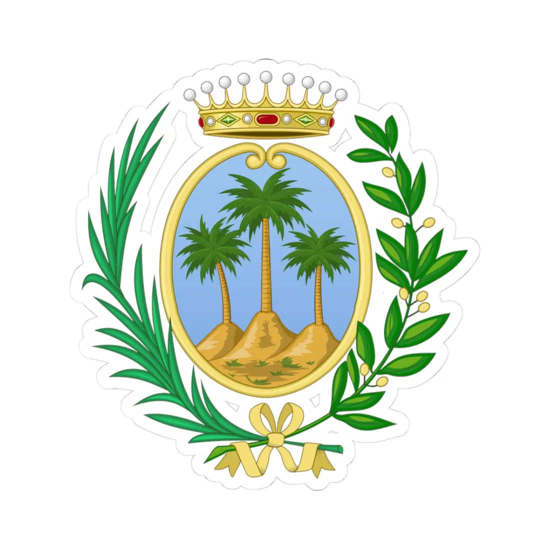 Palma di Montechiaro-Stemma (Italy) (Coat of Arms) STICKER Vinyl Kiss-Cut Decal 3 Inch White - The Sticker Space