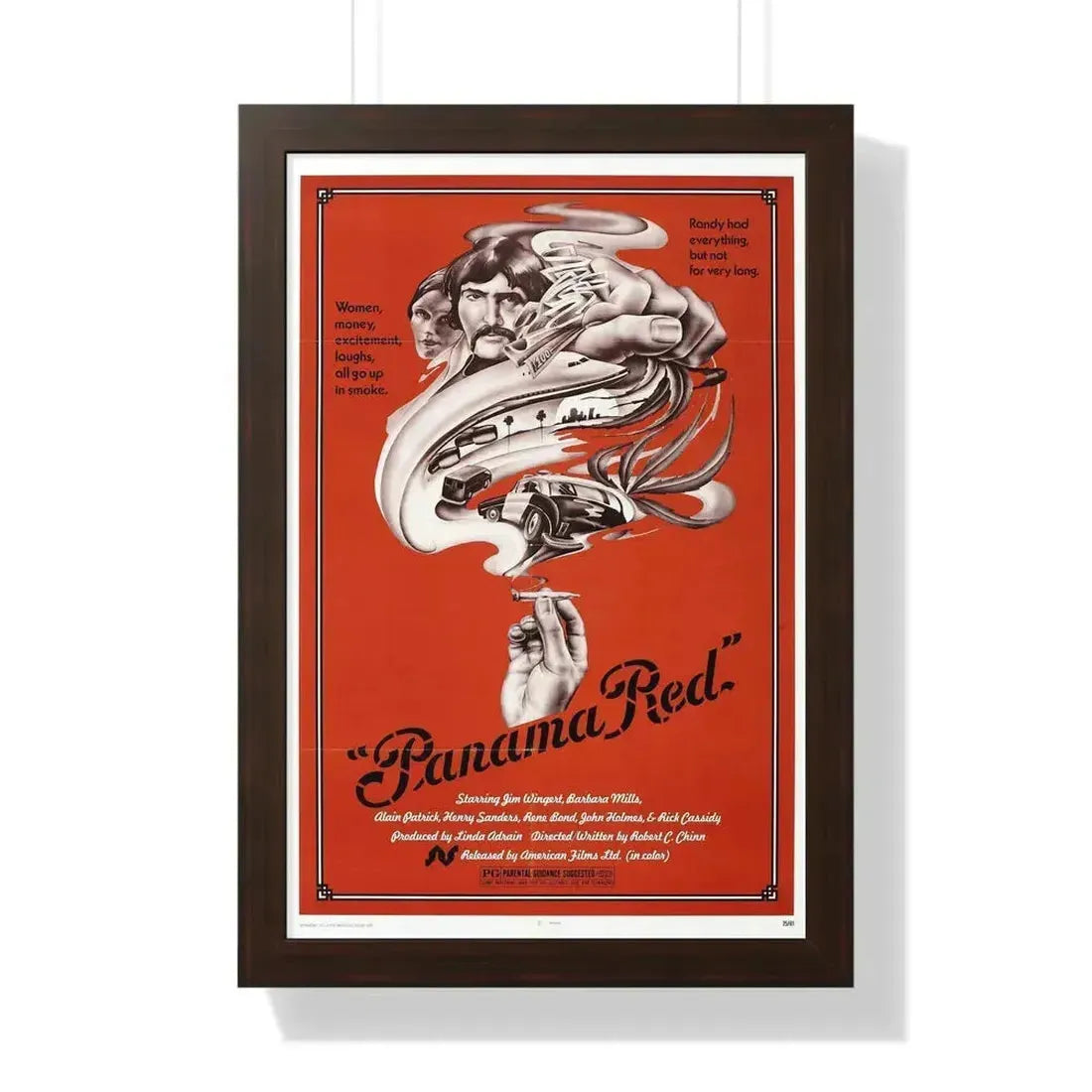 PANAMA RED 1976 - Framed Movie Poster 16″ x 24″ Walnut - The Sticker Space