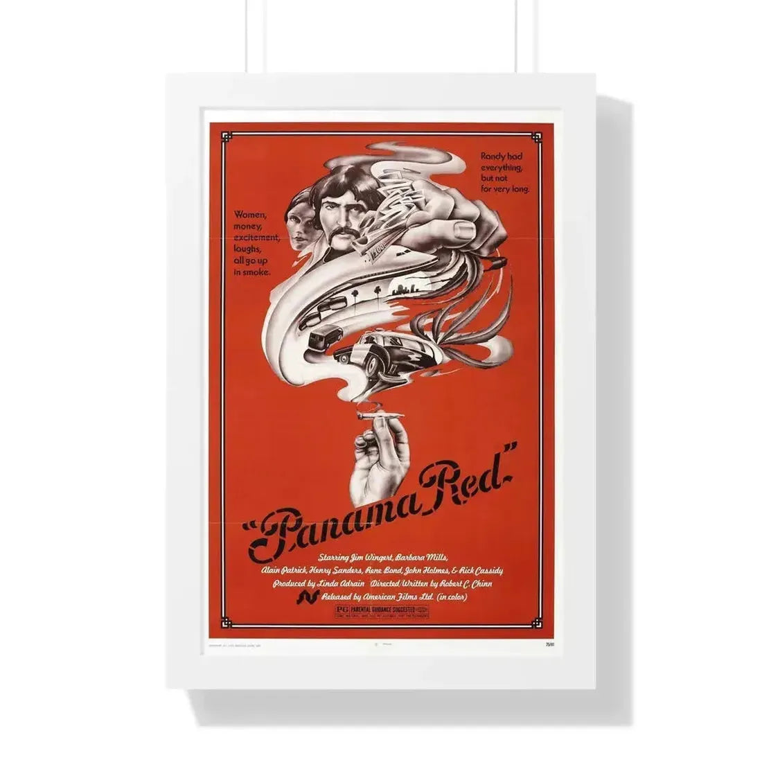 PANAMA RED 1976 - Framed Movie Poster 16″ x 24″ White - The Sticker Space