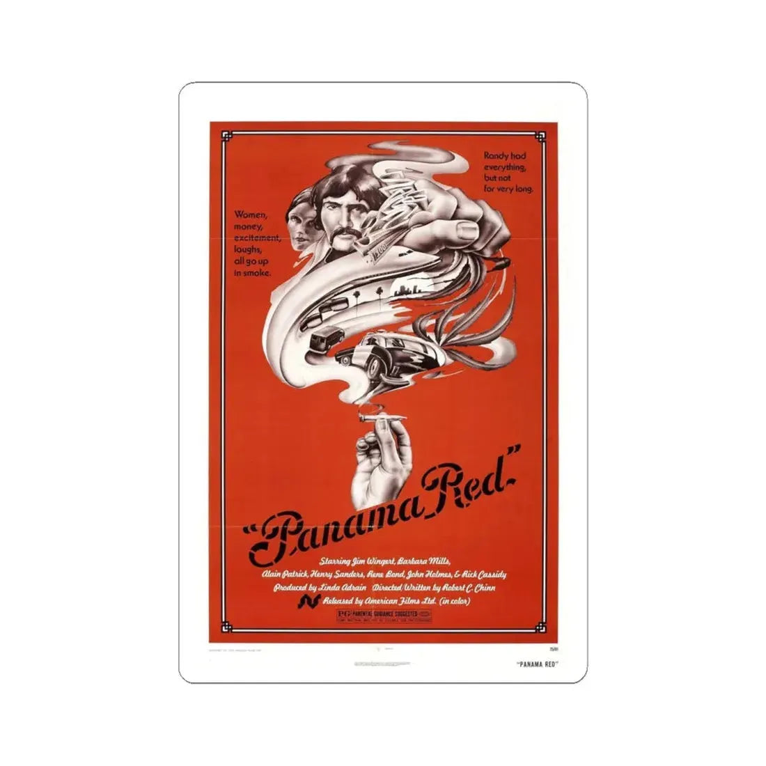 PANAMA RED 1976 Movie Poster - STICKER Vinyl Kiss-Cut Decal 4 Inch White - The Sticker Space