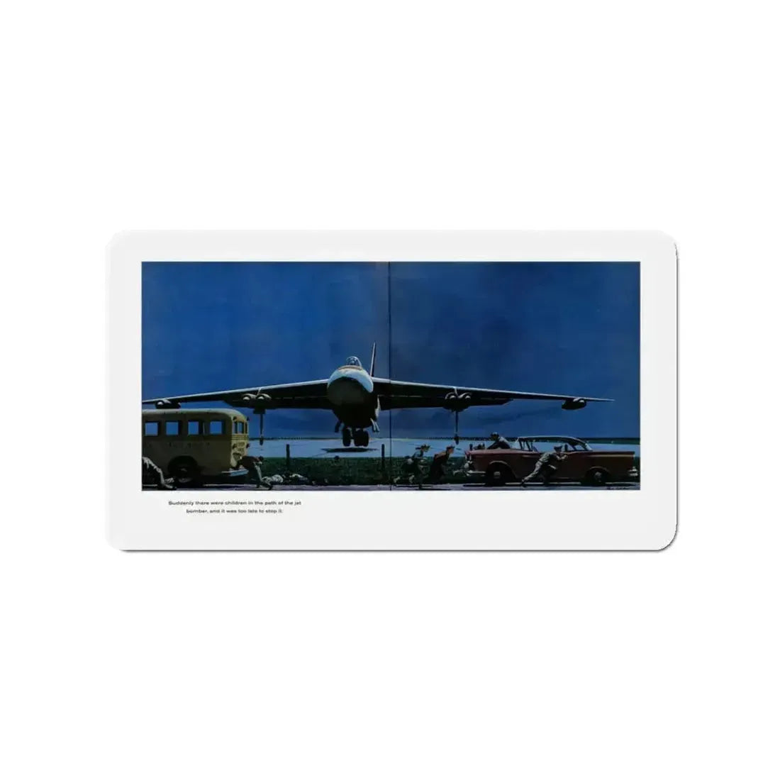 Panic on the Runway, 1958 (Magazine Illustration) Refrigerator Magnet 3 Inch Die-Cut - The Sticker Space