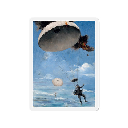 Parachuting to Safety, The Saturday Evening Post story illustration (Magazine Illustration) Refrigerator Magnet-3" x 3"-The Sticker Space