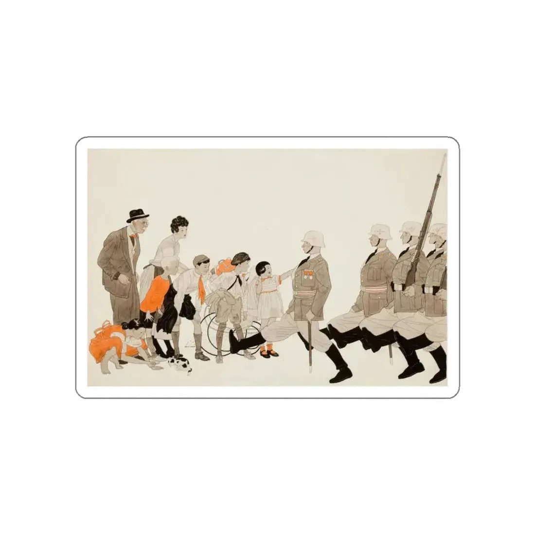 Parading Down the Streets, Collier's story illustration, December 1941 (Magazine Illustration) STICKER Vinyl Die-Cut Decal White Die-Cut 5 Inch - The Sticker Space