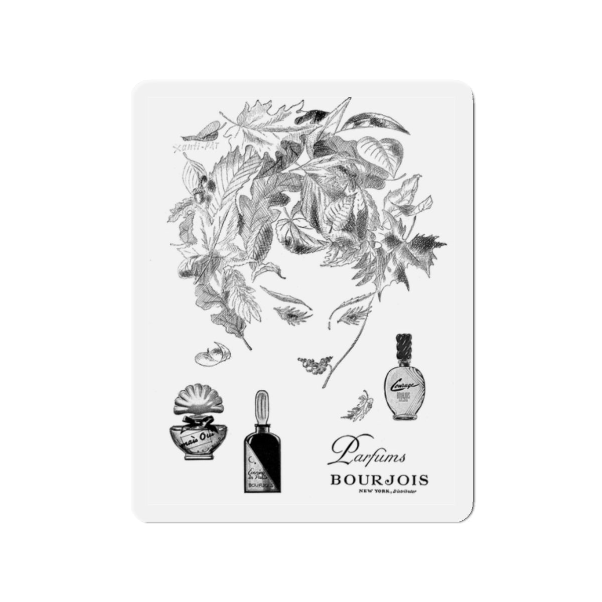 Parfums Bourjois, 1947 (Magazine Illustration) Refrigerator Magnet-2" x 2"-The Sticker Space