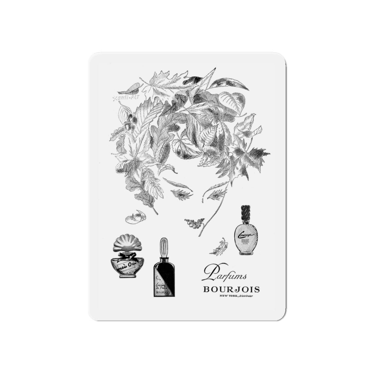 Parfums Bourjois, 1947 (Magazine Illustration) Refrigerator Magnet-4" x 4"-The Sticker Space