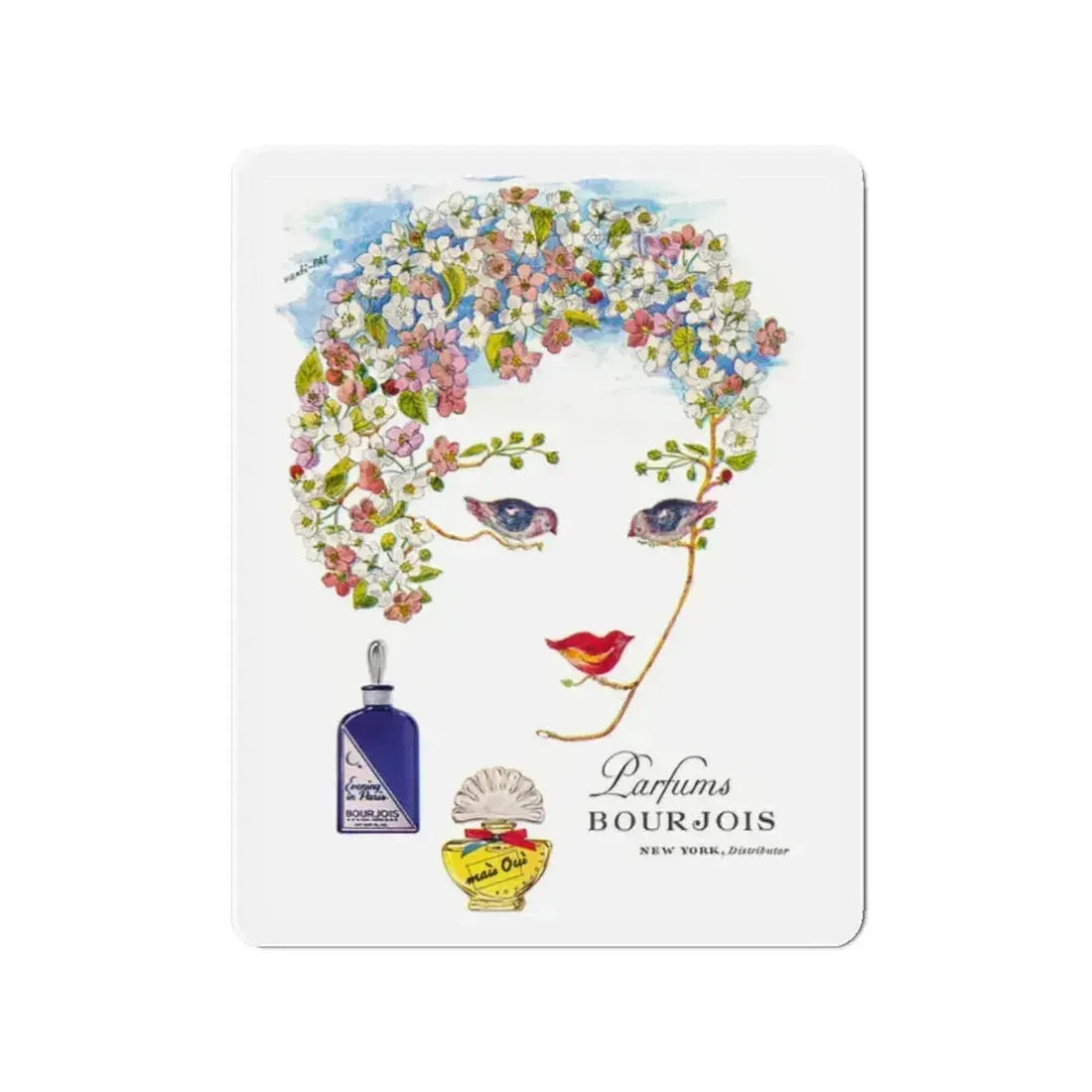 Parfums Bourjois, 1948 (Magazine Illustration) Refrigerator Magnet 2 Inch Die-Cut - The Sticker Space