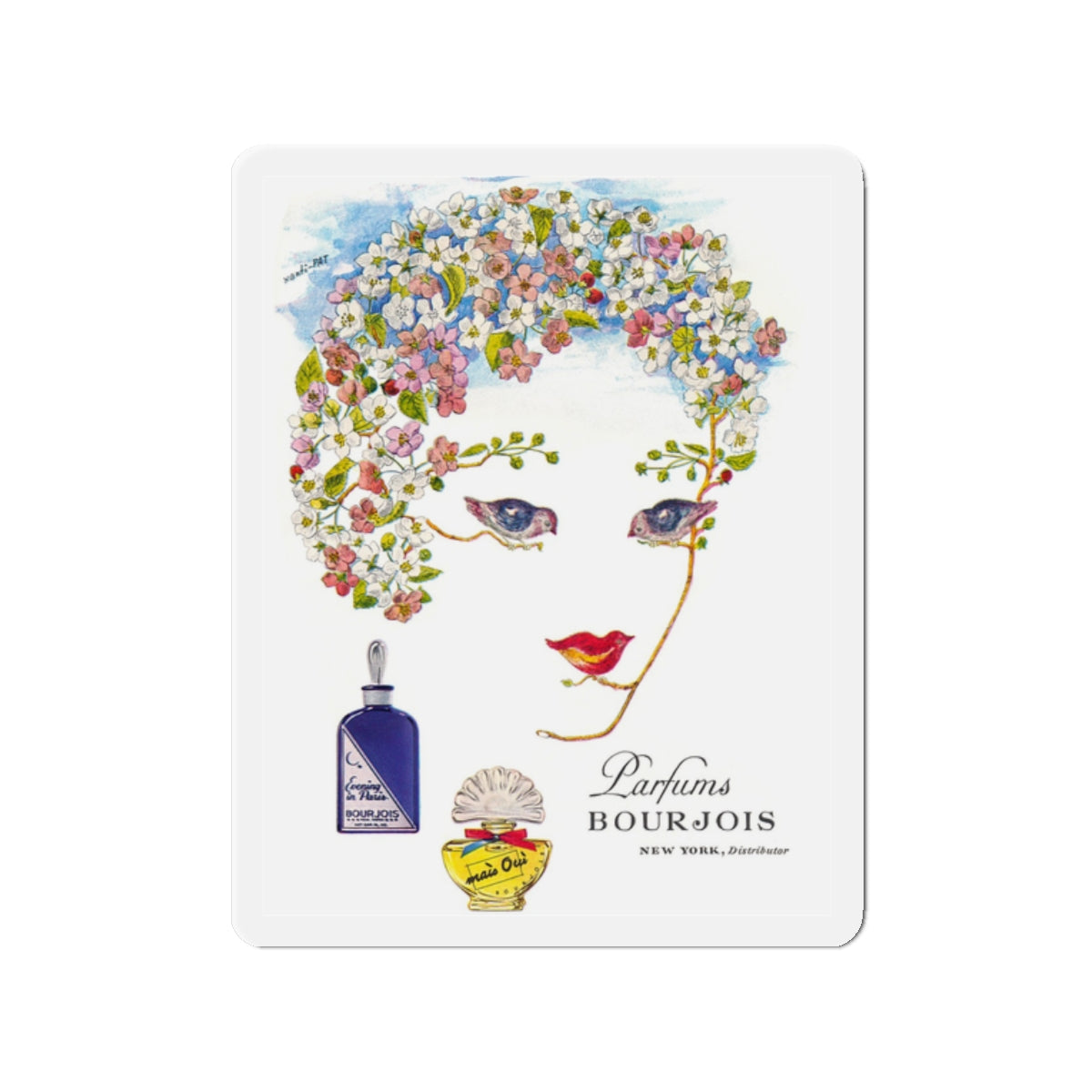 Parfums Bourjois, 1948 (Magazine Illustration) Refrigerator Magnet-2" x 2"-The Sticker Space