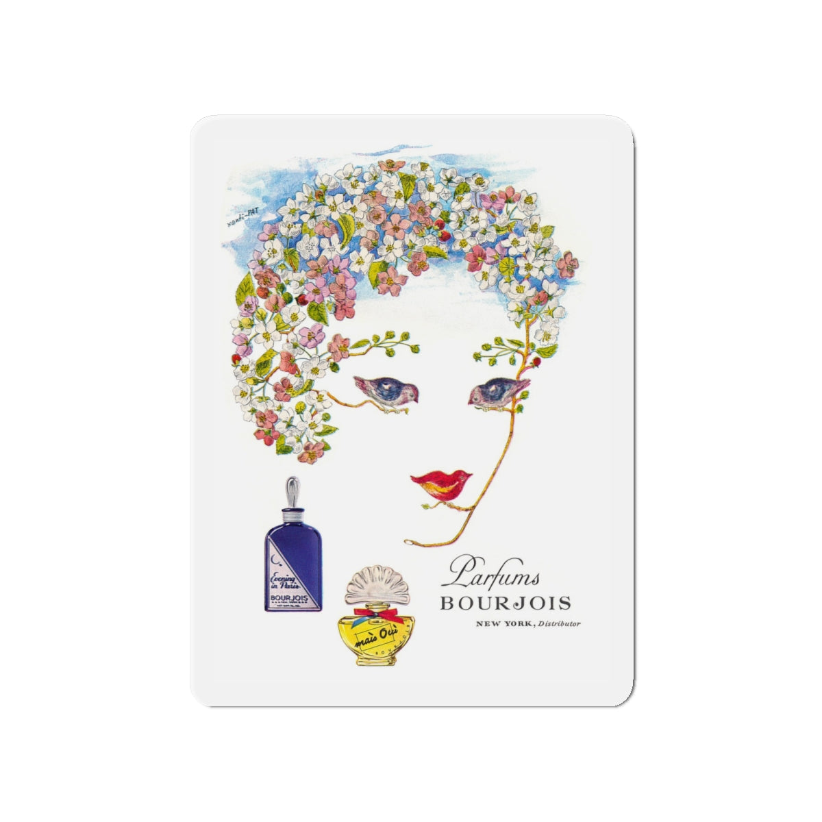 Parfums Bourjois, 1948 (Magazine Illustration) Refrigerator Magnet-4" x 4"-The Sticker Space