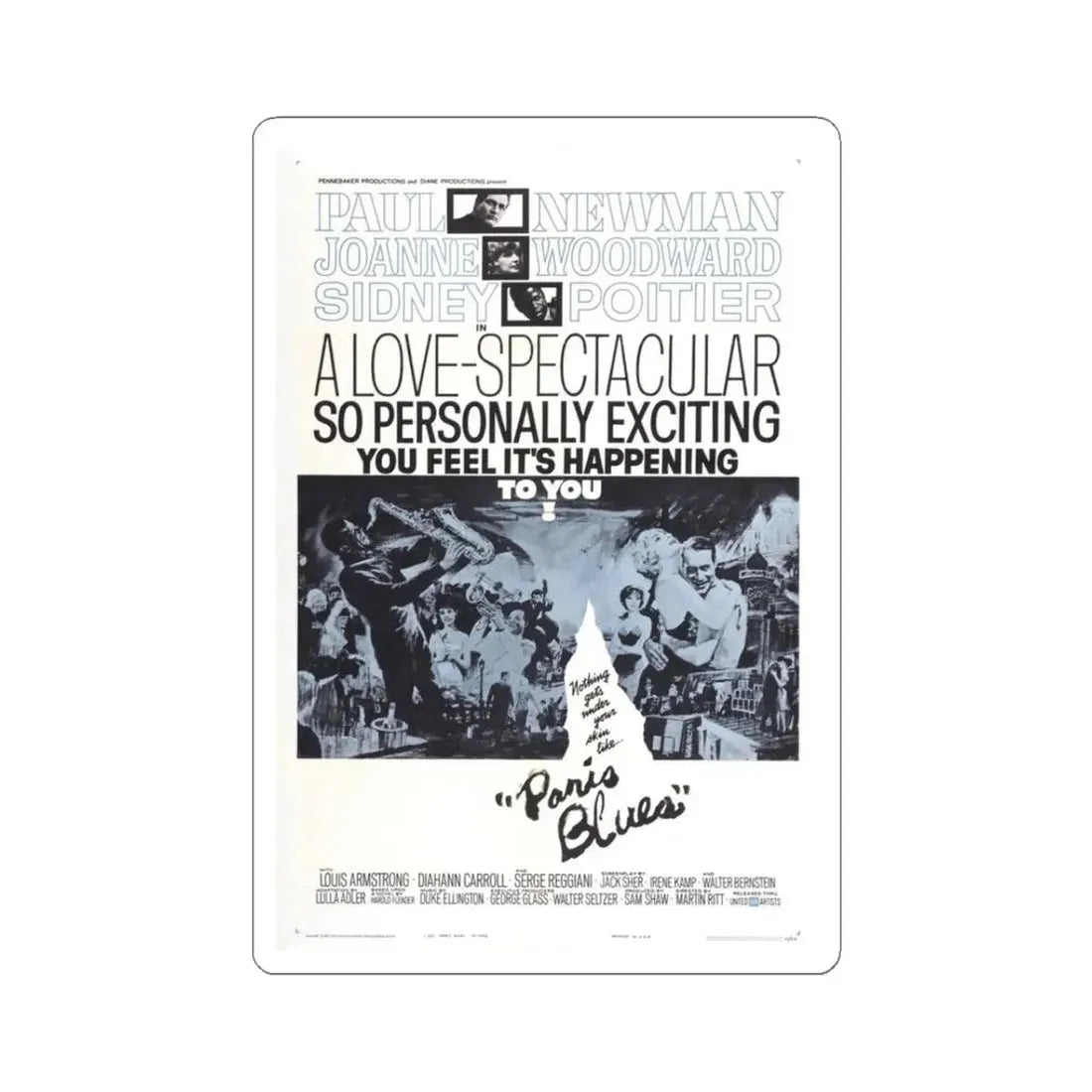 Paris Blues 1961 Movie Poster - STICKER Vinyl Kiss-Cut Decal 3 Inch White - The Sticker Space