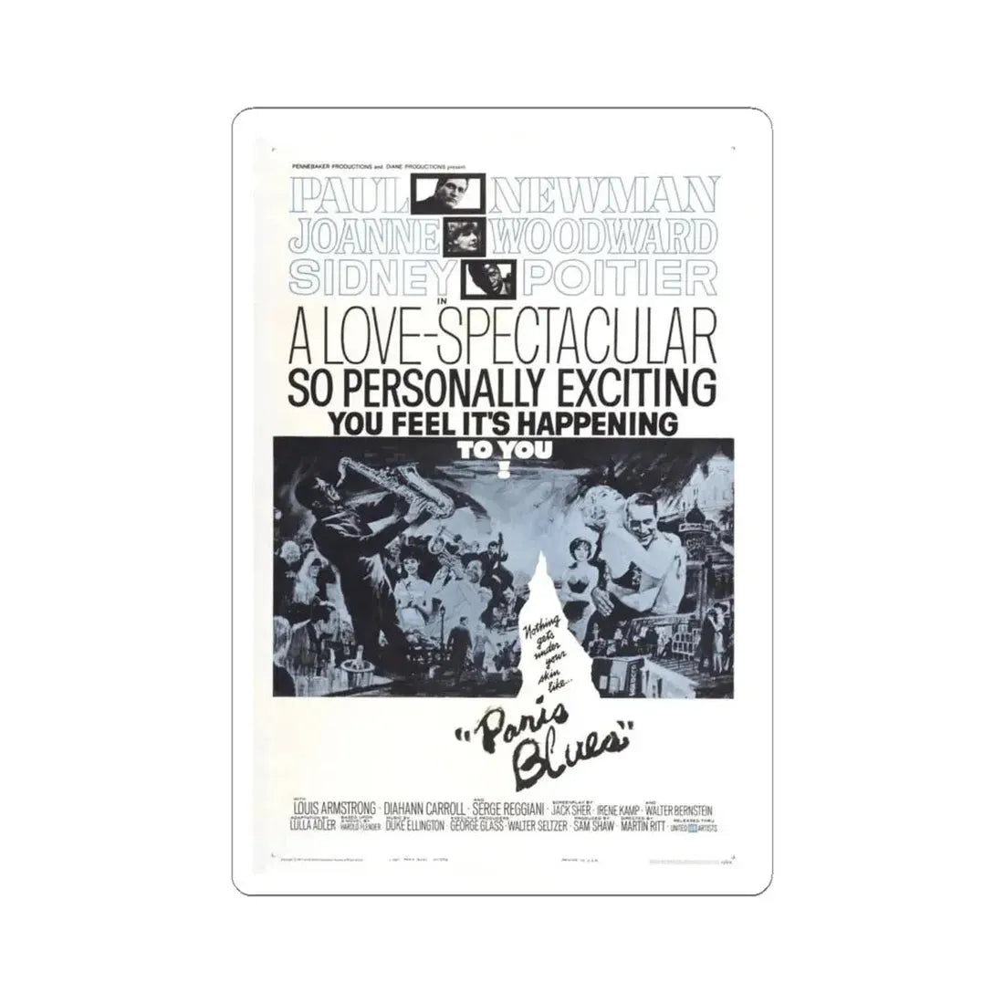 Paris Blues 1961 Movie Poster - STICKER Vinyl Kiss-Cut Decal 6 Inch White - The Sticker Space