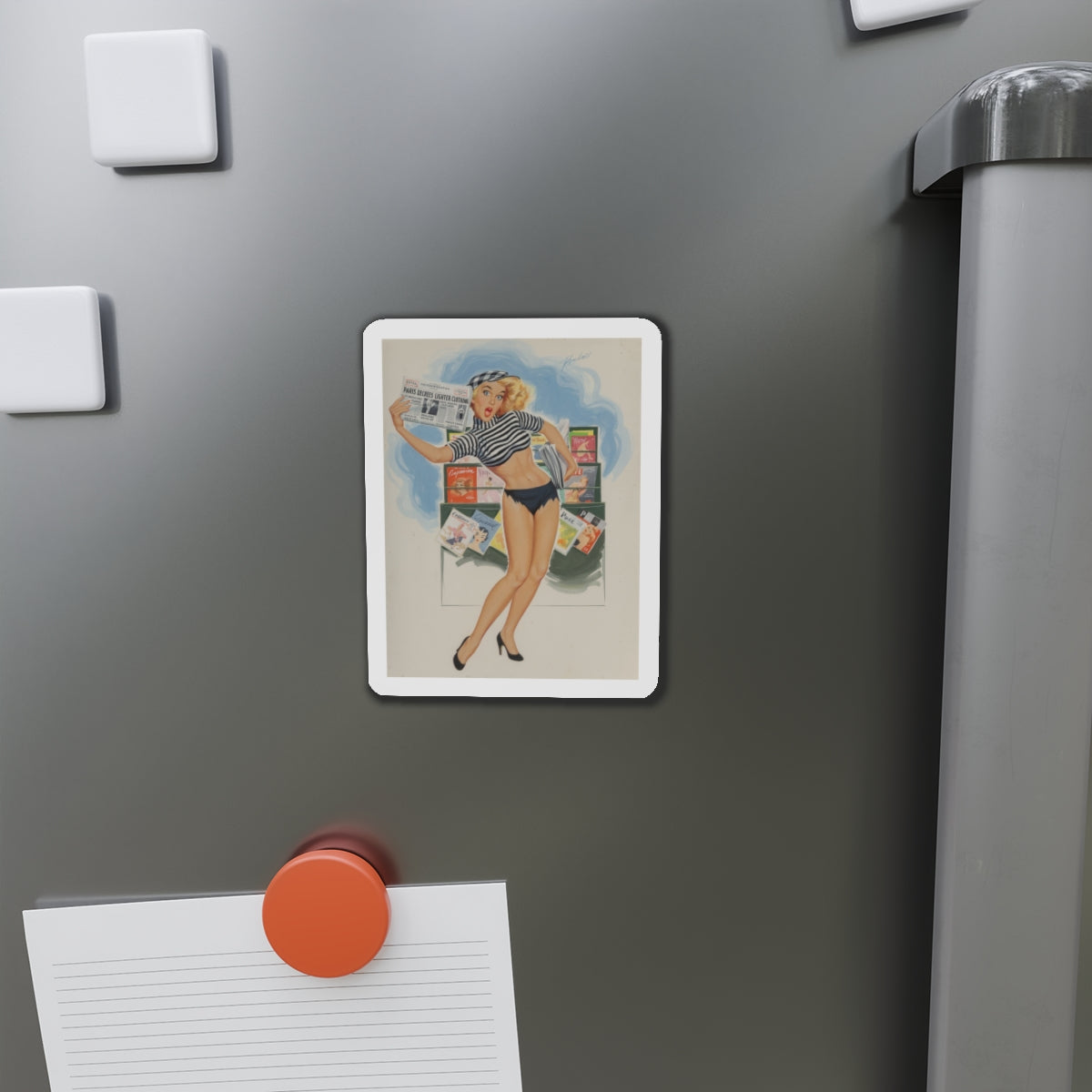 Paris Decrees Lighter Clothing!, Brown & Bigelow calendar illustration, 1964 (Magazine Illustration) Refrigerator Magnet-The Sticker Space