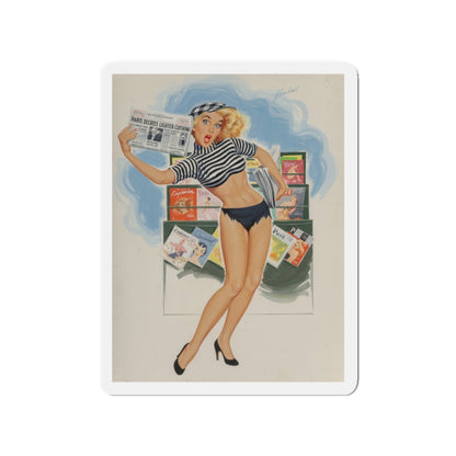 Paris Decrees Lighter Clothing!, Brown & Bigelow calendar illustration, 1964 (Magazine Illustration) Refrigerator Magnet-3" x 3"-The Sticker Space