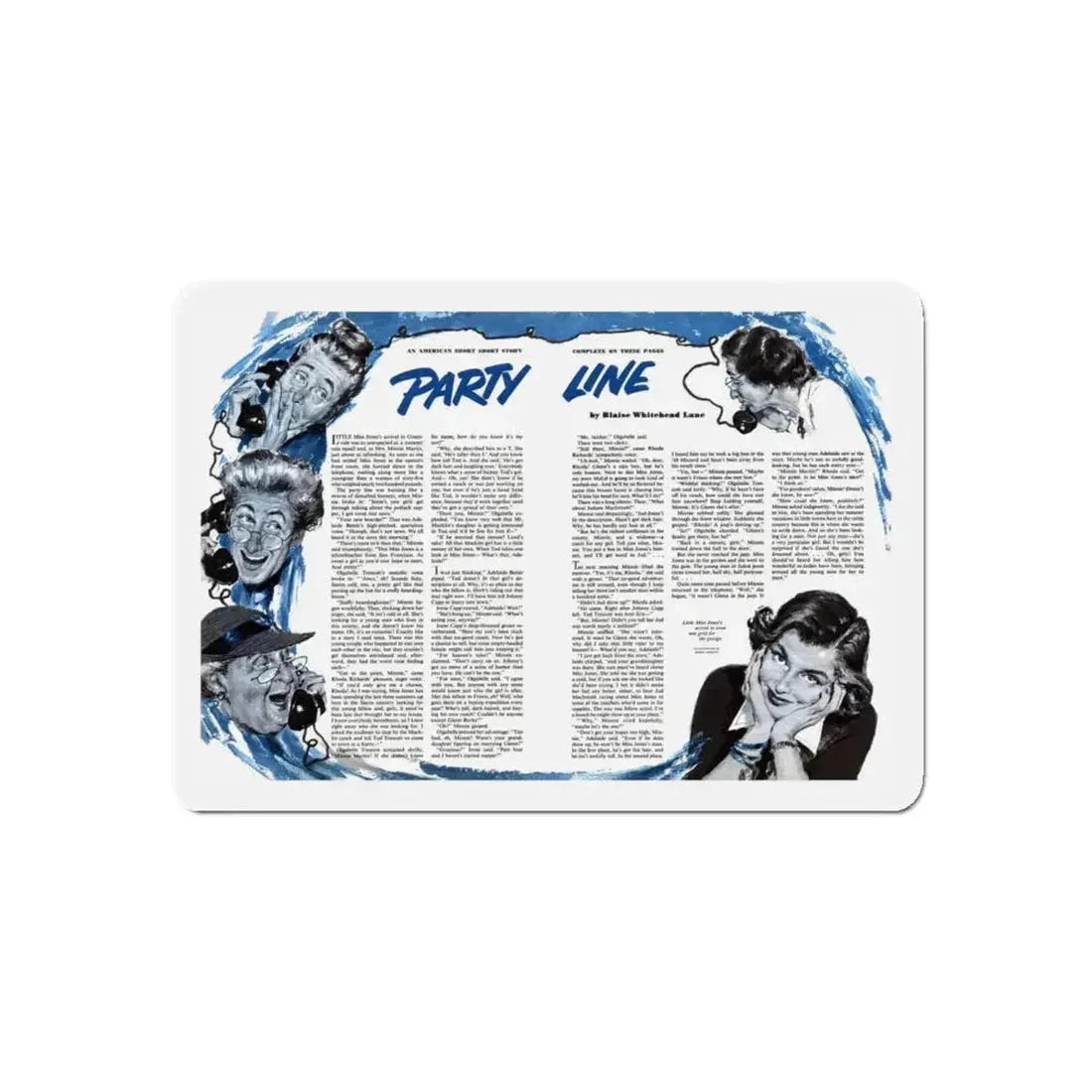 Party Line, The American Magazine, February 1952 (Magazine Illustration) Refrigerator Magnet 4 Inch Die-Cut - The Sticker Space