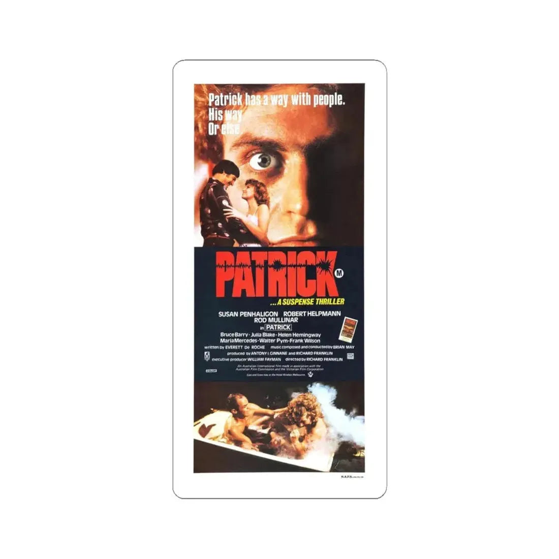 PATRICK (AUSTRALIAN) 1978 Movie Poster - STICKER Vinyl Kiss-Cut Decal 6 Inch White - The Sticker Space