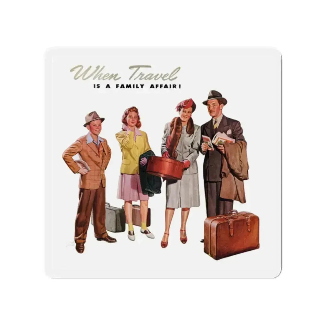 Pennsylvania Railroad advt, Holiday magazine, March 1946 (Magazine Illustration) Refrigerator Magnet 2 Inch Die-Cut - The Sticker Space