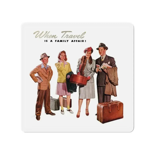 Pennsylvania Railroad advt, Holiday magazine, March 1946 (Magazine Illustration) Refrigerator Magnet 2 Inch Die-Cut - The Sticker Space