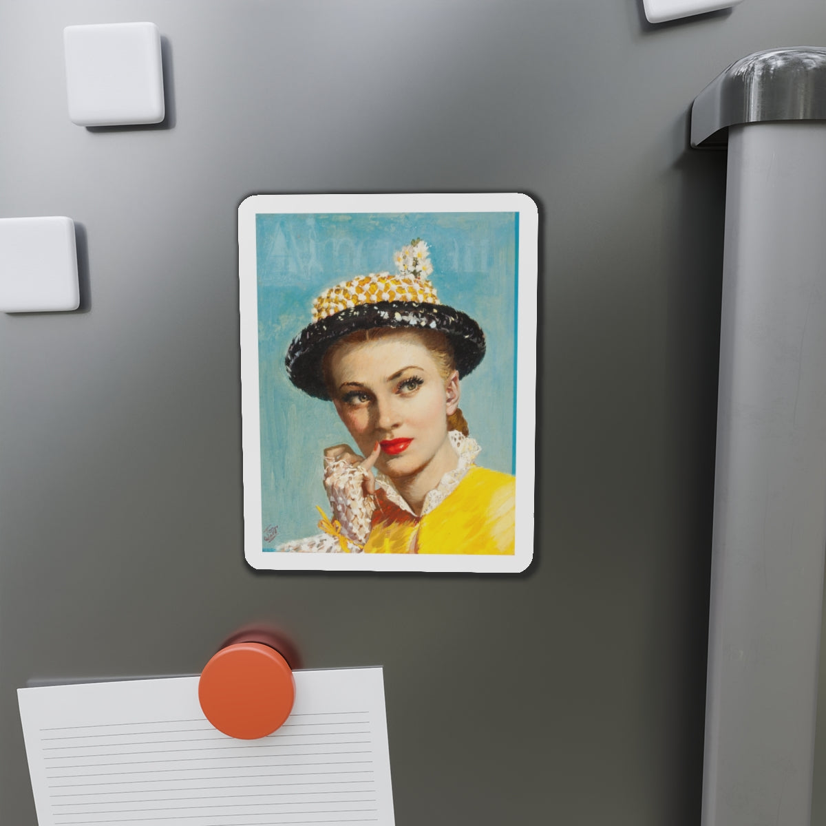 Pensive Beauty, cover illustration for American Weekly (Magazine Illustration) Refrigerator Magnet-The Sticker Space