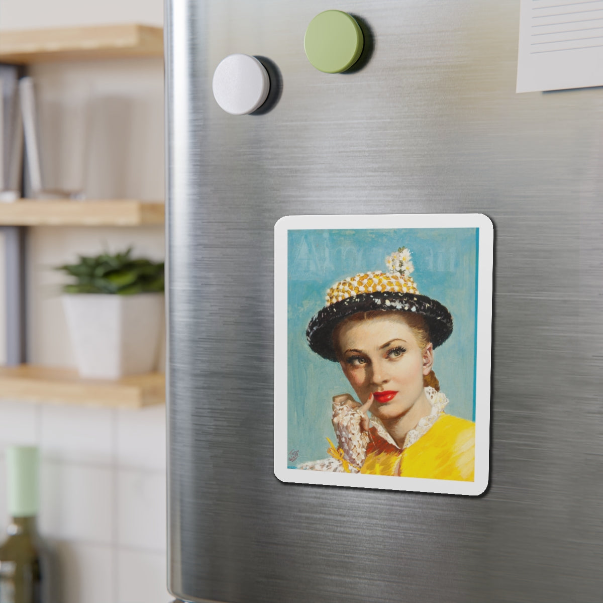 Pensive Beauty, cover illustration for American Weekly (Magazine Illustration) Refrigerator Magnet-The Sticker Space