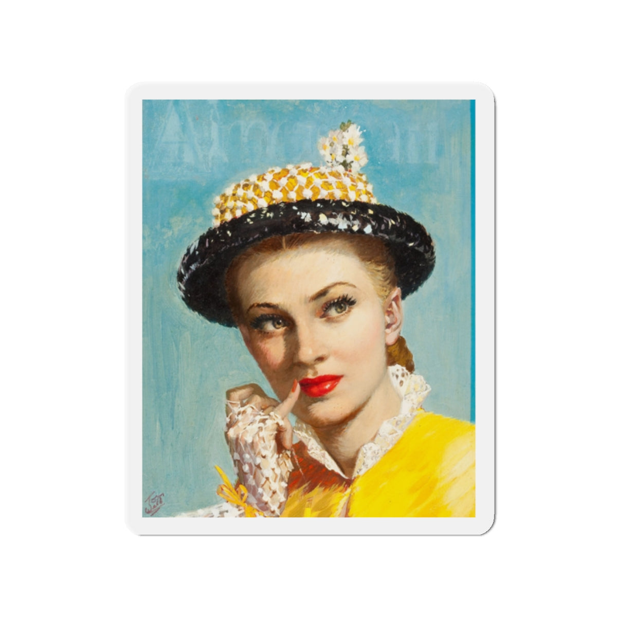 Pensive Beauty, cover illustration for American Weekly (Magazine Illustration) Refrigerator Magnet-2" x 2"-The Sticker Space