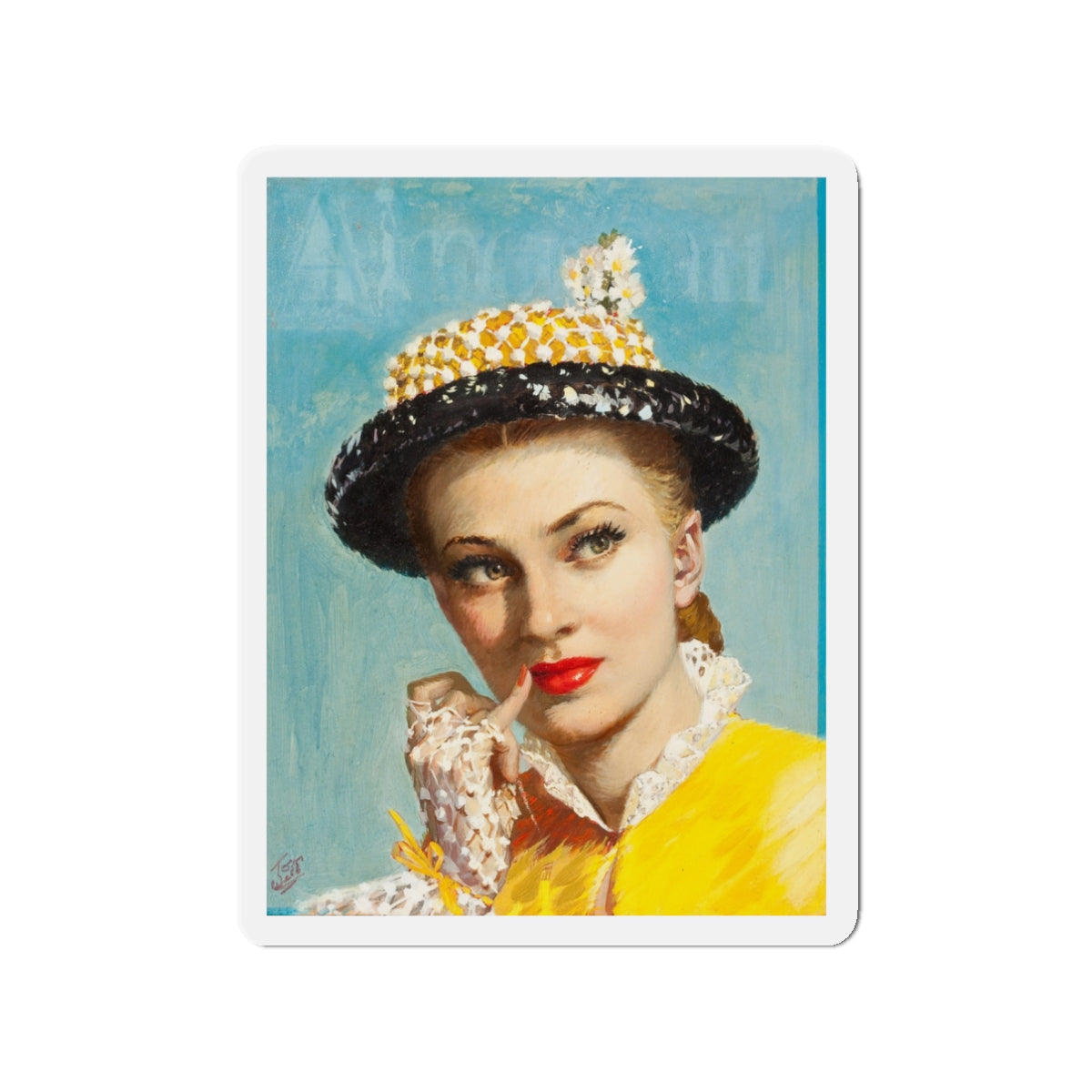 Pensive Beauty, cover illustration for American Weekly (Magazine Illustration) Refrigerator Magnet-3" x 3"-The Sticker Space