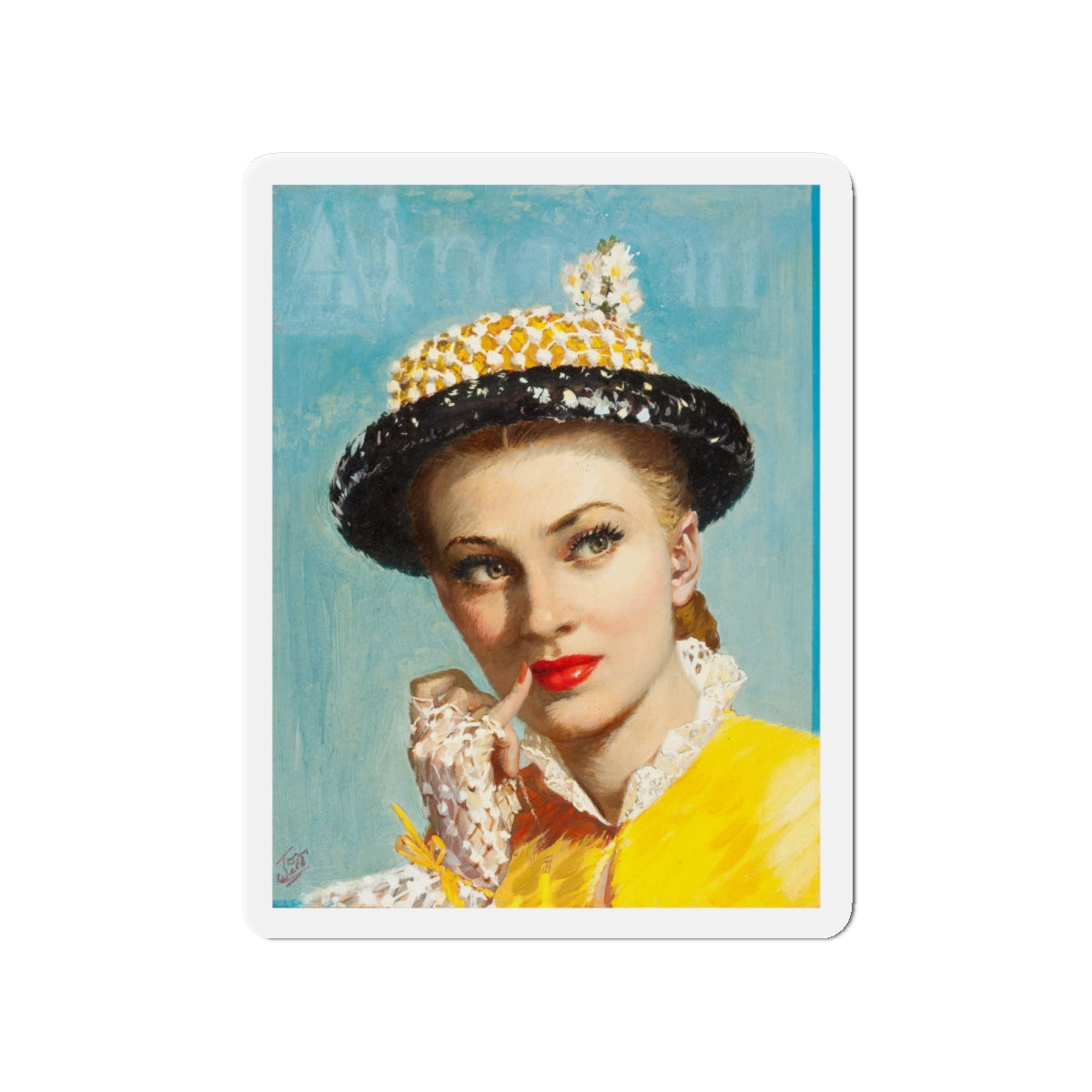 Pensive Beauty, cover illustration for American Weekly (Magazine Illustration) Refrigerator Magnet-4" x 4"-The Sticker Space