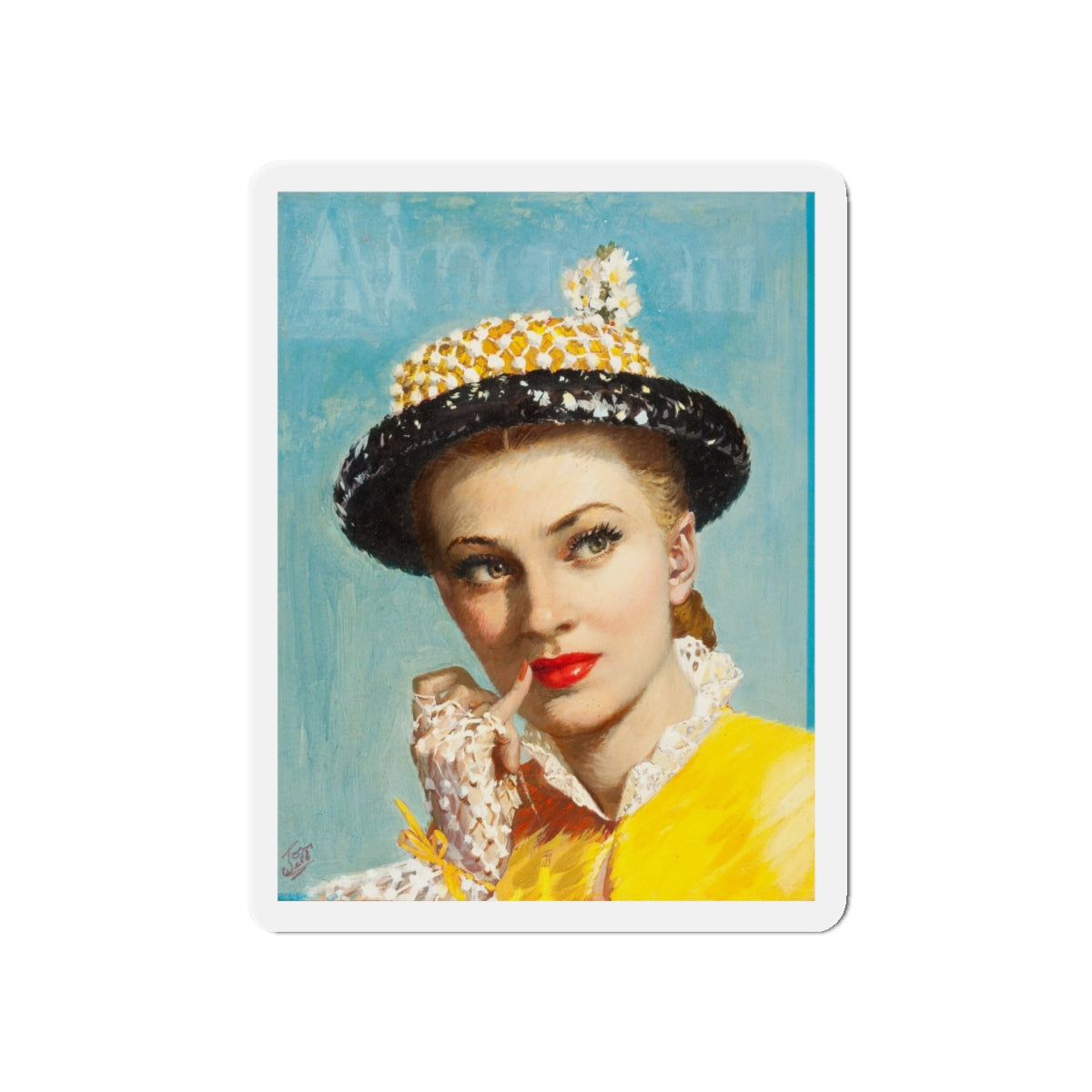 Pensive Beauty, cover illustration for American Weekly (Magazine Illustration) Refrigerator Magnet-5" x 5"-The Sticker Space