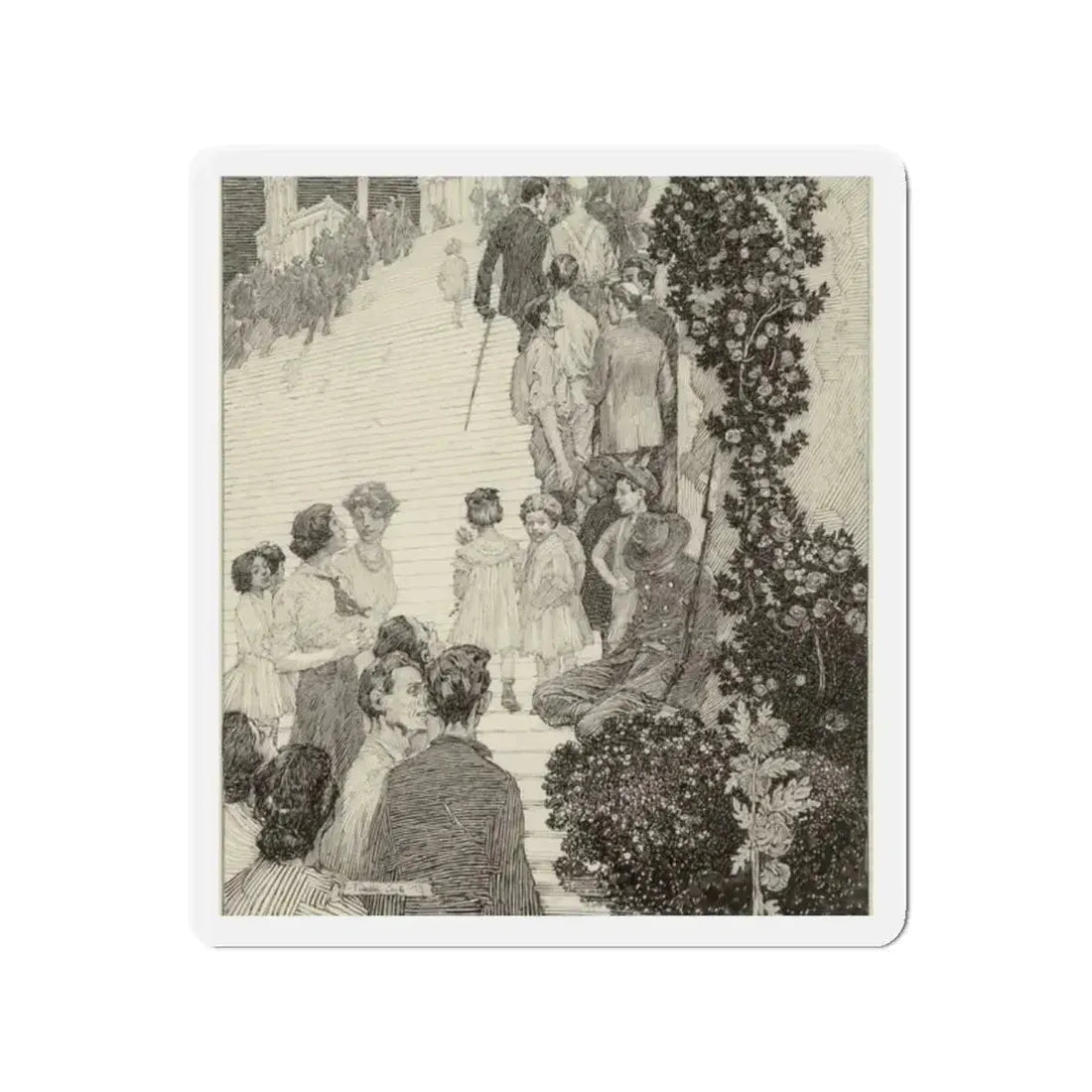 People Ascending Stairway (Magazine Illustration) Refrigerator Magnet 2 Inch Die-Cut - The Sticker Space
