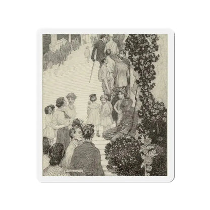 People Ascending Stairway (Magazine Illustration) Refrigerator Magnet 2 Inch Die-Cut - The Sticker Space