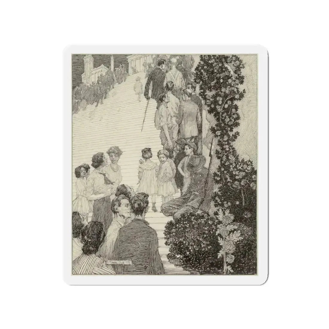 People Ascending Stairway (Magazine Illustration) Refrigerator Magnet 3 Inch Die-Cut - The Sticker Space