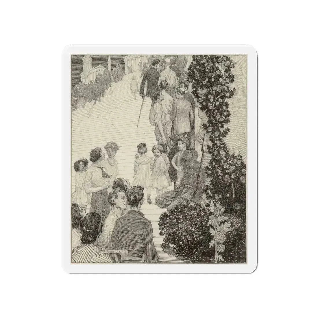 People Ascending Stairway (Magazine Illustration) Refrigerator Magnet 4 Inch Die-Cut - The Sticker Space