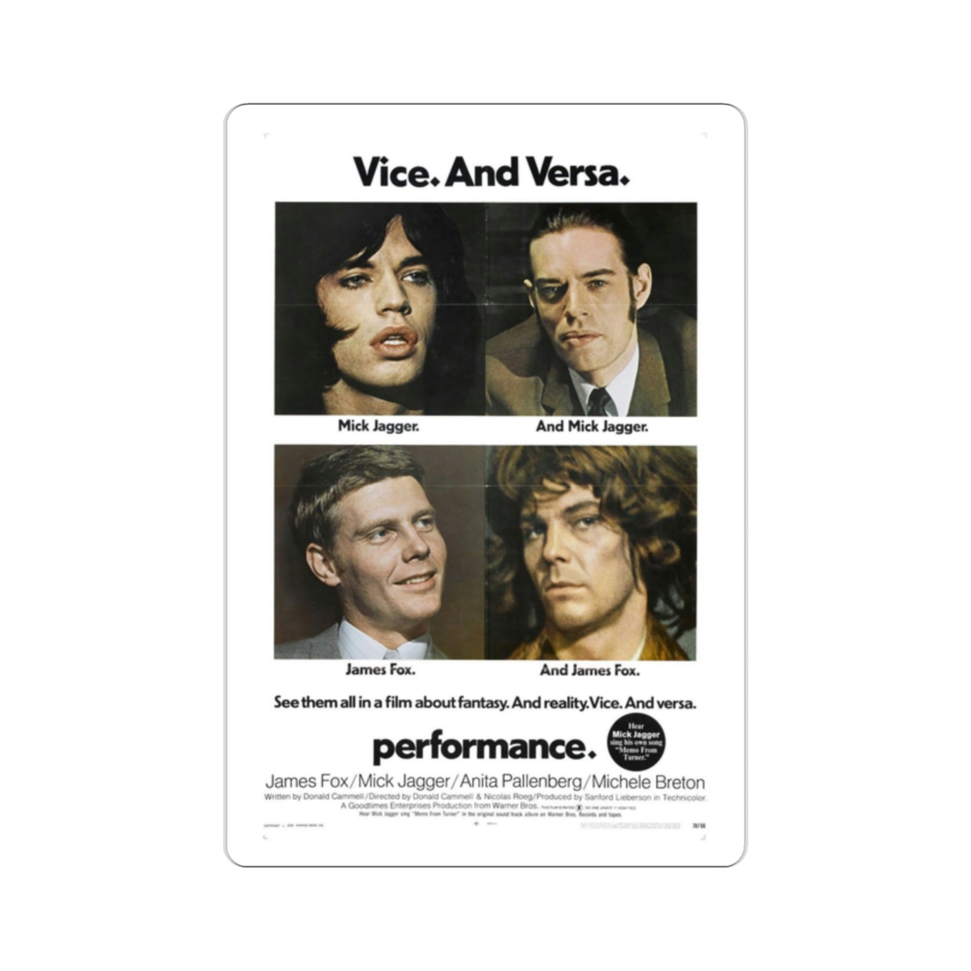 Performance 1970 Movie Poster STICKER Vinyl Die-Cut Decal-2 Inch-The Sticker Space