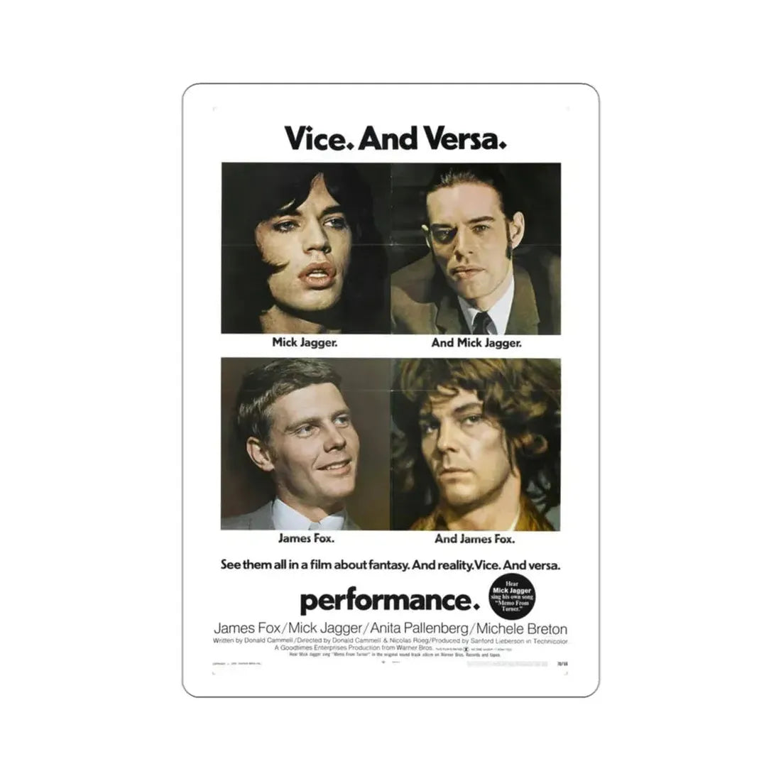 Performance 1970 Movie Poster STICKER Vinyl Die-Cut Decal 3 Inch - The Sticker Space