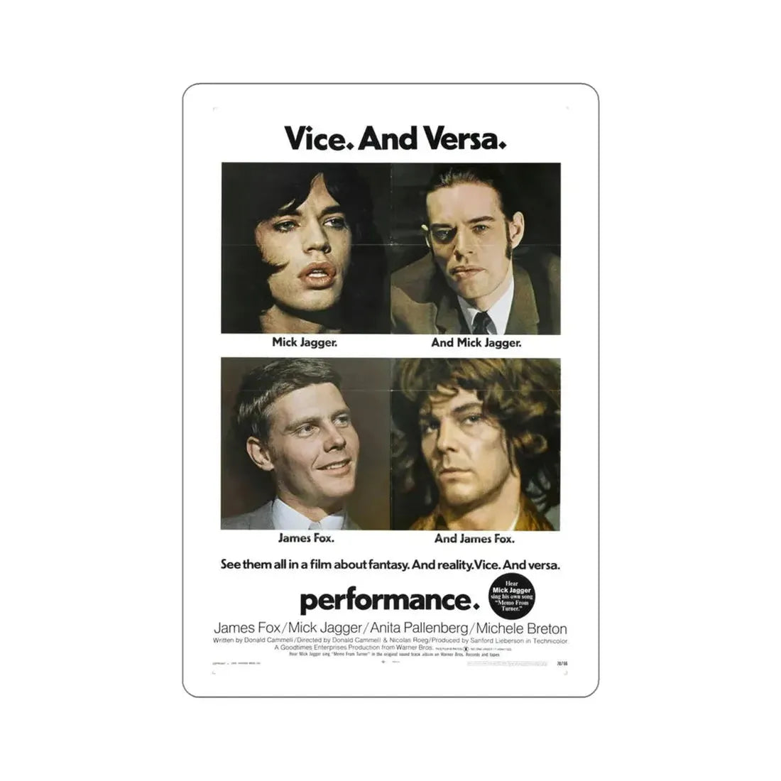 Performance 1970 Movie Poster STICKER Vinyl Die-Cut Decal - The Sticker Space